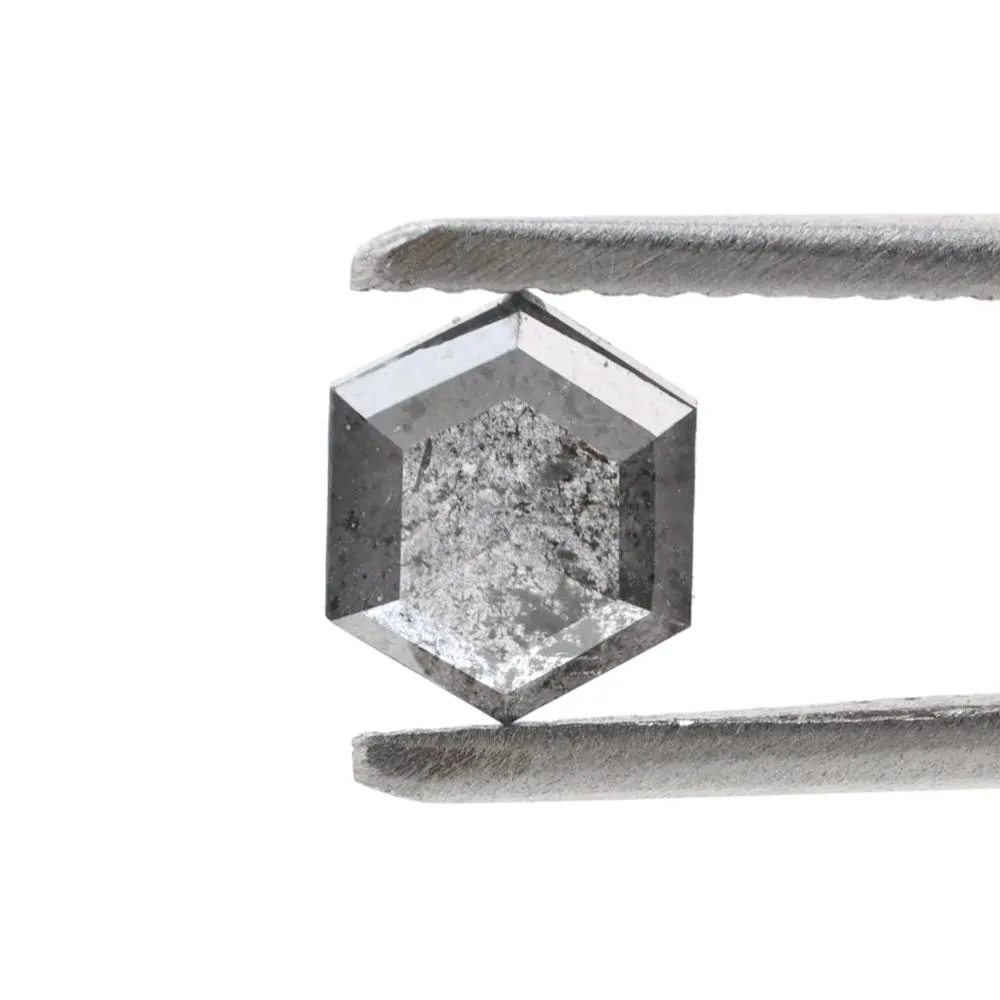 0.82 Ct Salt and Pepper Diamond, Natural Gray Hexagon Cut Loose Diamonds for Engagement Ring