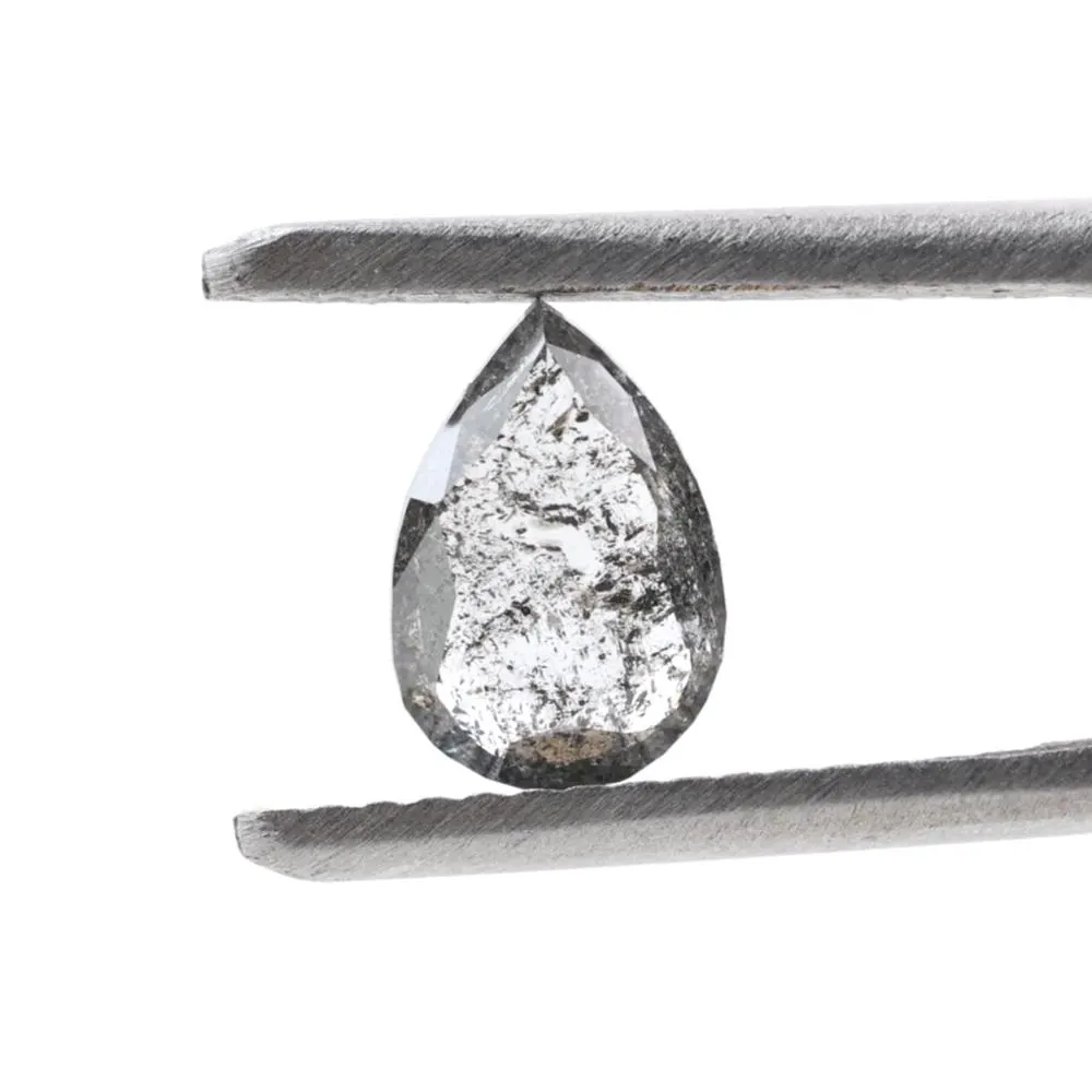 0.68 Ct Salt and Pepper Diamond, Natural Gray Color Pear Cut Loose Diamonds for Engagement Ring