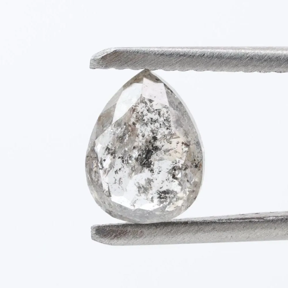 1.31 Ct Salt and Pepper Diamond, Natural Gray Color Pear Cut Loose Diamonds for Engagement Ring