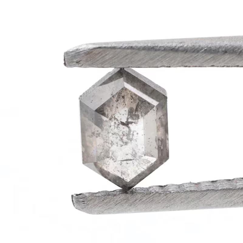 0.48 Ct Salt and Pepper Diamond, Natural Gray Hexagon Cut Loose Diamonds for Engagement Ring