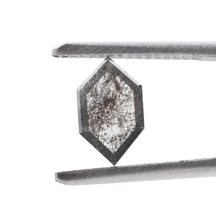 0.72 Ct Salt and Pepper Diamond, Natural Gray Smokey Hexagon Cut Loose Diamonds for Wedding Ring