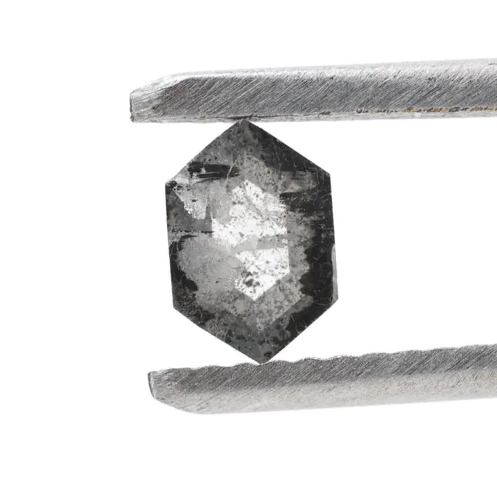 0.44 Ct Salt and Pepper Diamond, Natural Gray Hexagon Cut Loose Diamonds for Engagement Ring