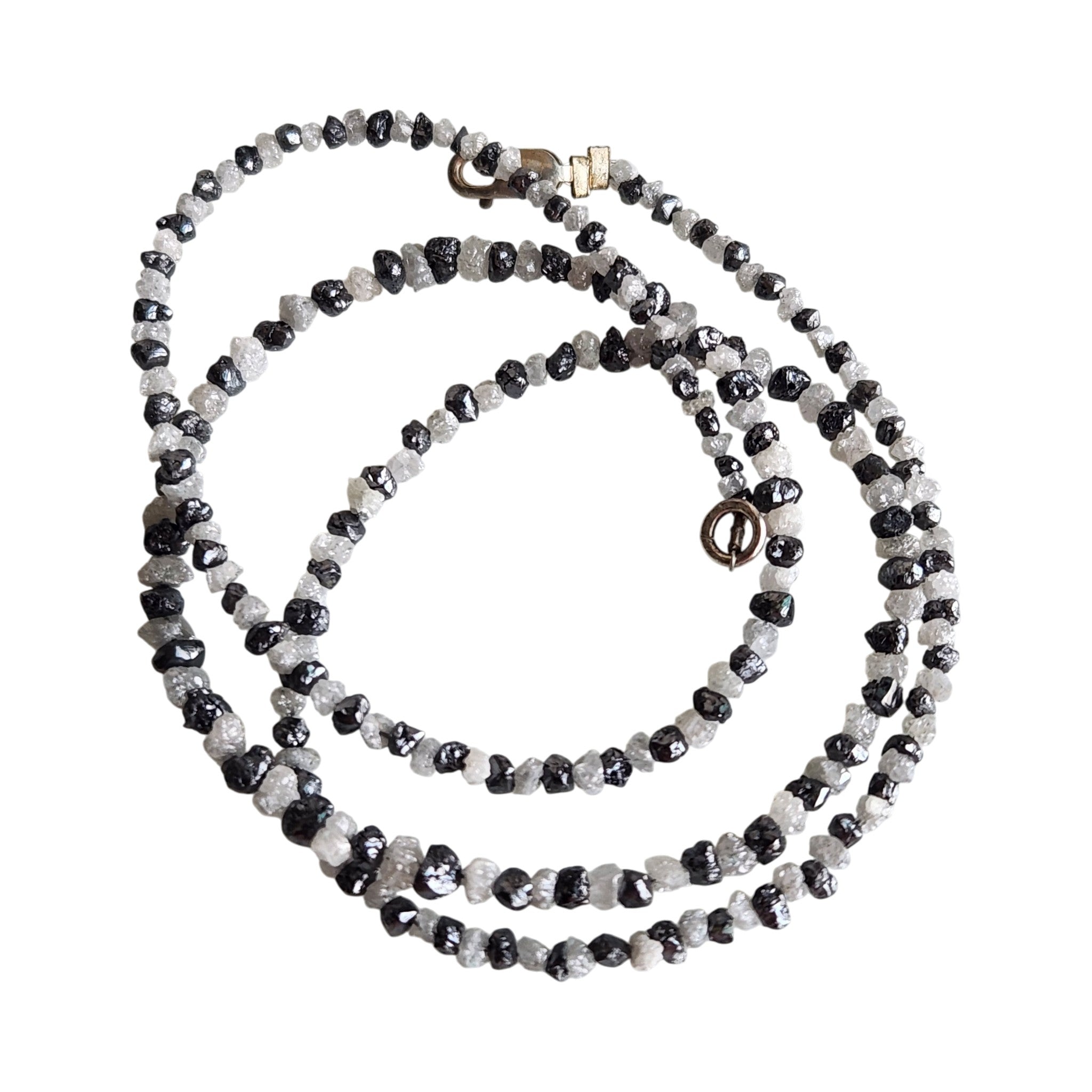 Raw Diamond Beads 16" Strand Necklace, Natural White Black Rough Loose Diamond Beads Chain, Gift for Her