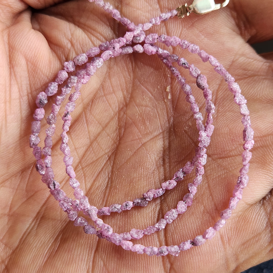 Pink Rough Diamond Beads 16" Strand Necklace, Natural Loose Long Drilled Diamond Beads Chain