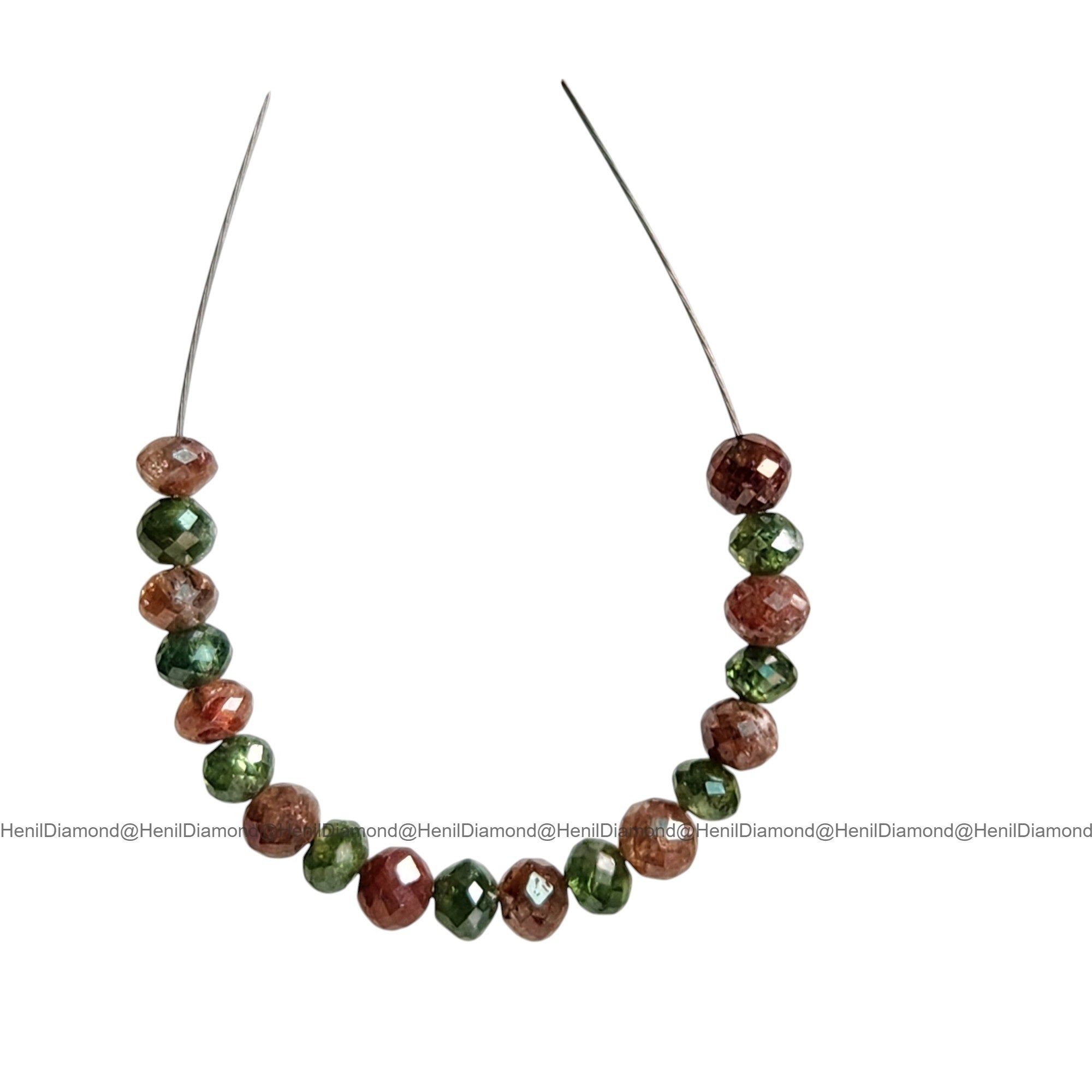 2.01 Ct 1.50-2.00 MM Natural Green Red Round Diamond Beads with Drilled Hole for Jewelry