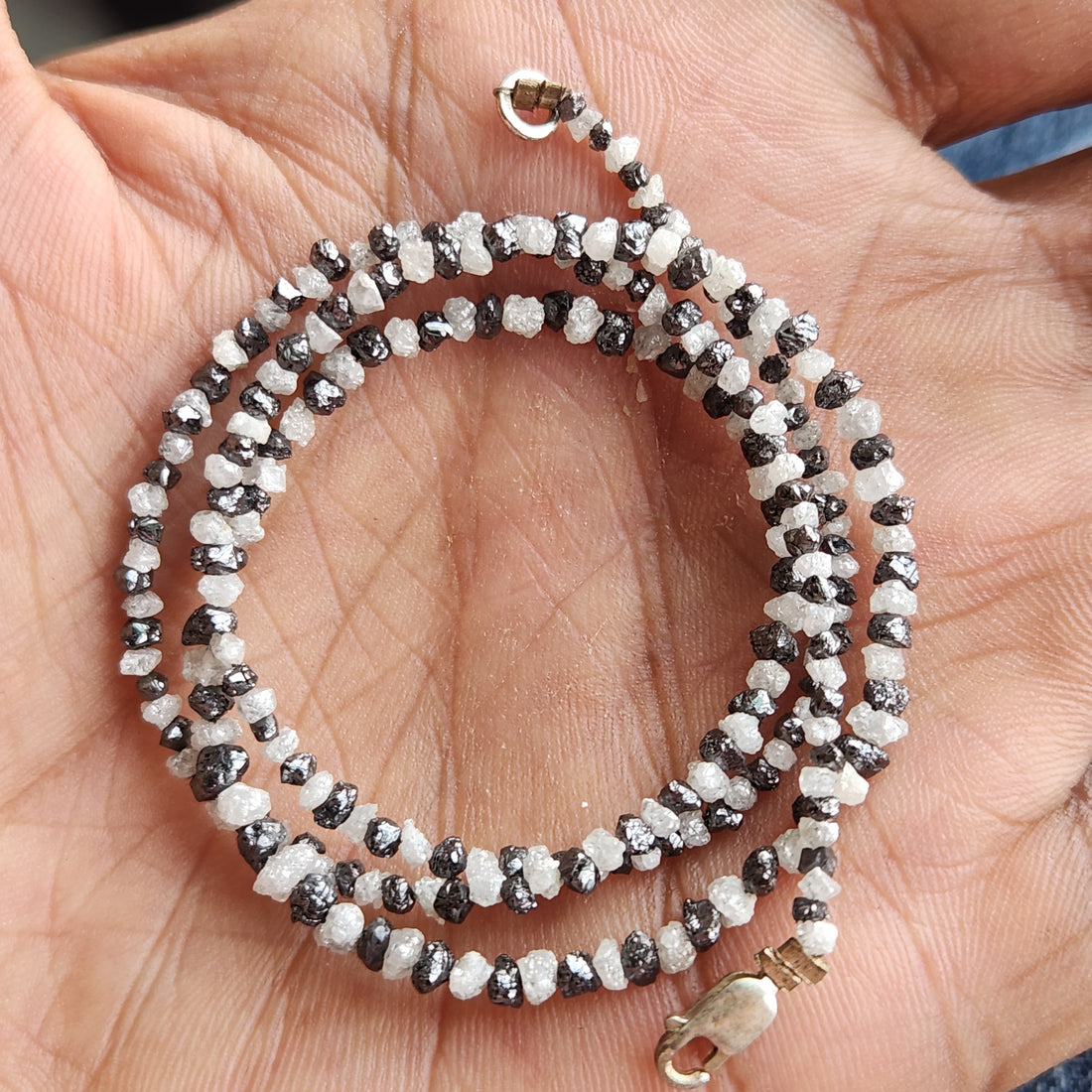 Raw Diamond Beads 16" Strand Necklace, Natural White Black Rough Loose Diamond Beads Chain, Gift for Her