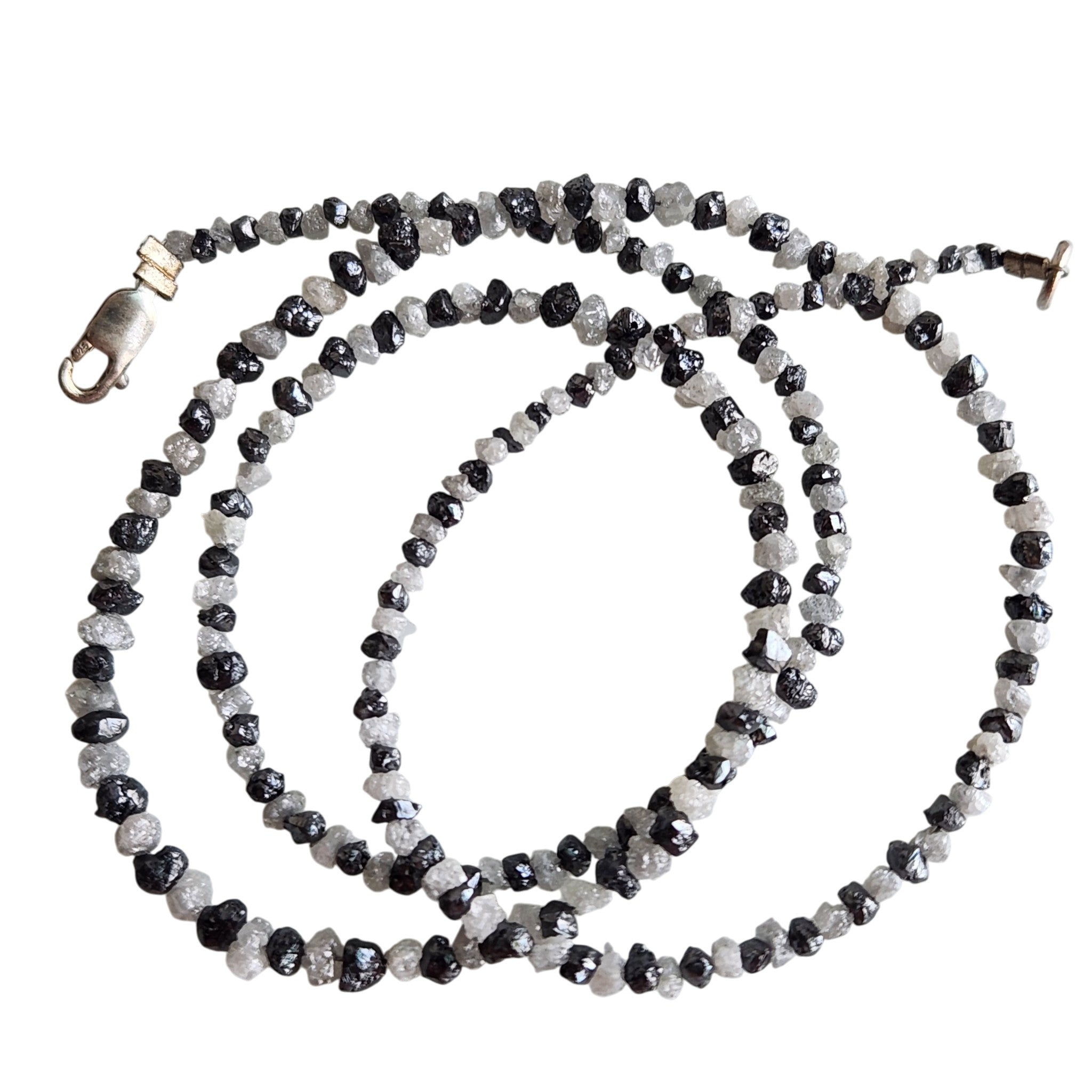 Raw Diamond Beads 16" Strand Necklace, Natural White Black Rough Loose Diamond Beads Chain, Gift for Her