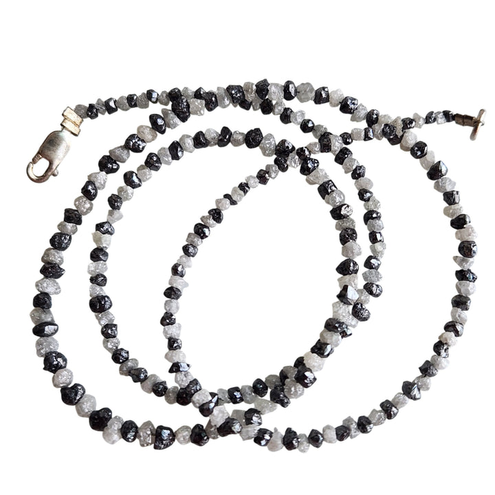 Raw Diamond Beads 16" Strand Necklace, Natural White Black Rough Loose Diamond Beads Chain, Gift for Her