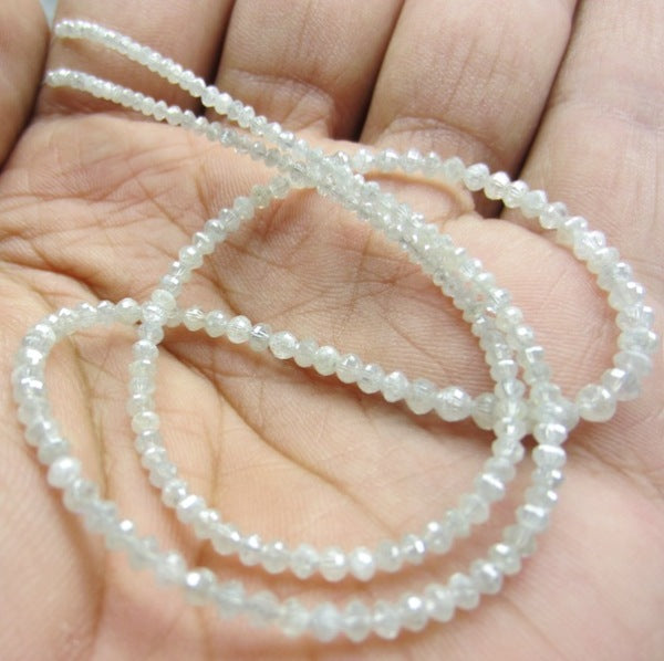 15 Carat Natural White Color Polished Round Loose Diamond Beads 16 Inch Strand Necklace wt Silver Clasp