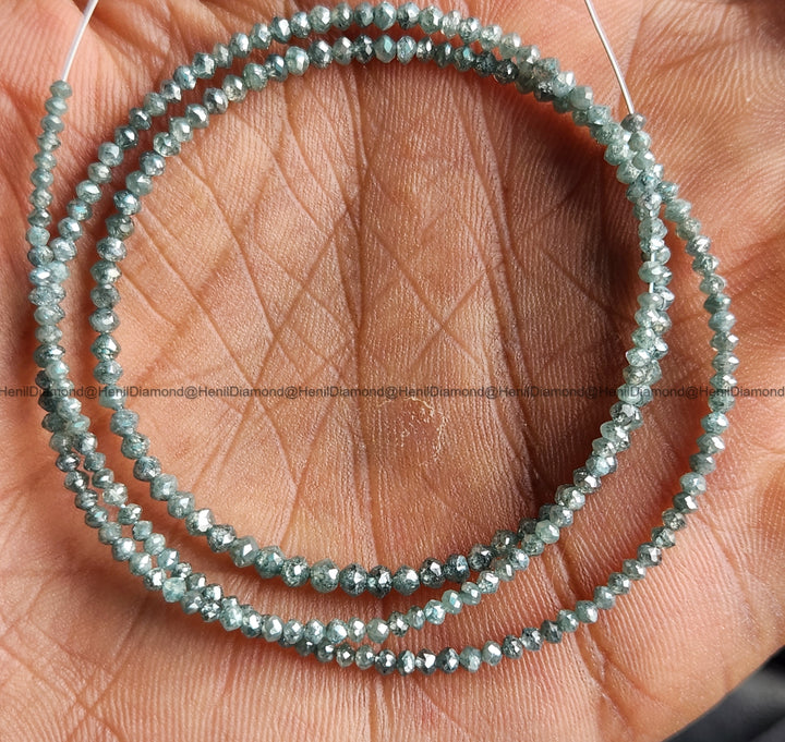 15.00 Ct 1.50-2.50 MM Natural Aqua Blue Round Polished Loose Diamond Beads 16" Strand Necklace wt Silver Clasp