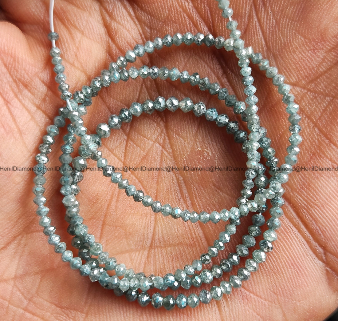 15.00 Ct 1.50-2.50 MM Natural Aqua Blue Round Polished Loose Diamond Beads 16" Strand Necklace wt Silver Clasp