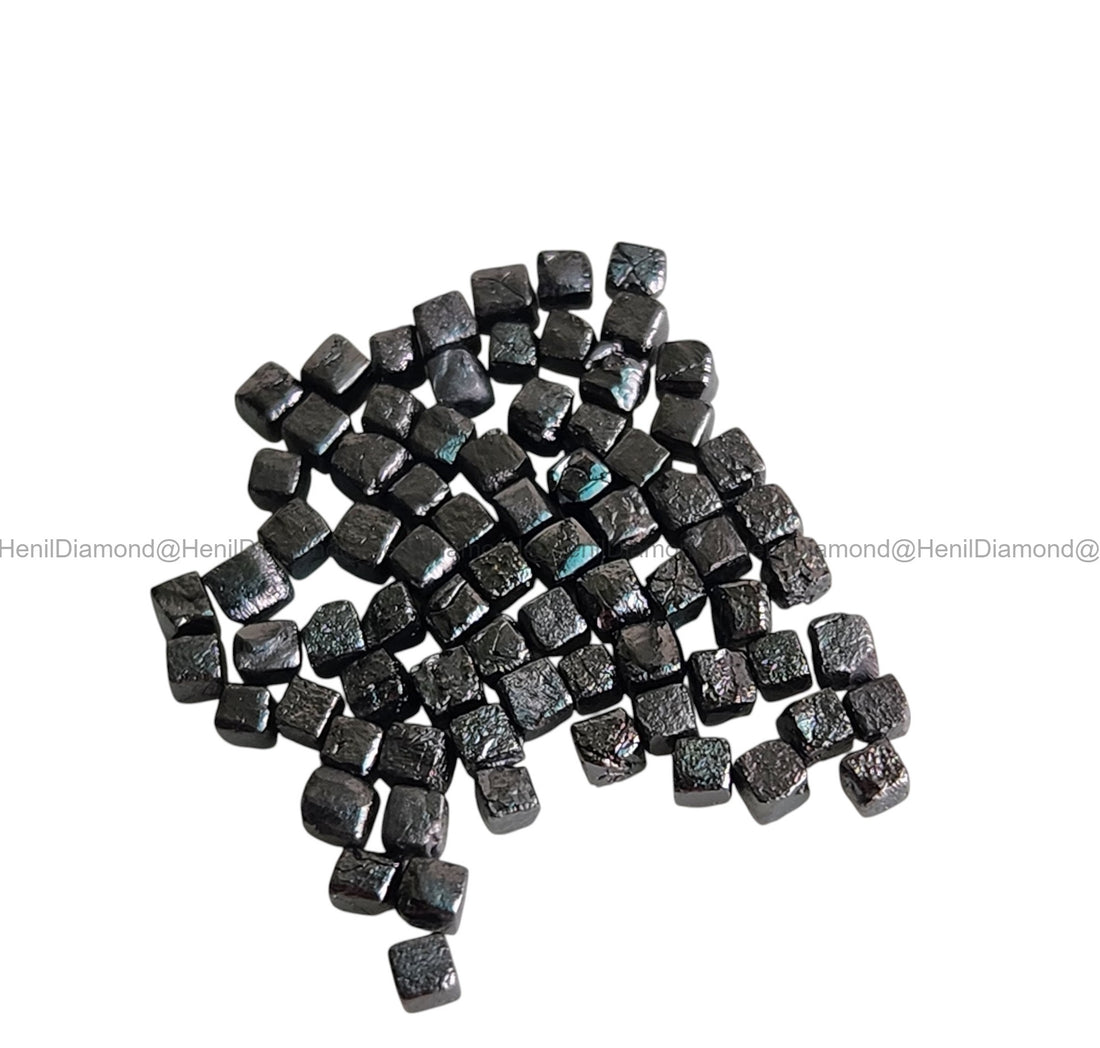 1.03 Ct 1.50-2.00 MM Natural Black Cube Rough Loose Diamond for Jewelry