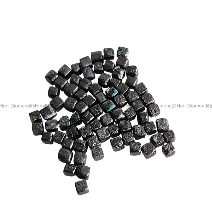 1.03 Ct 1.50-2.00 MM Natural Black Cube Rough Loose Diamond for Jewelry
