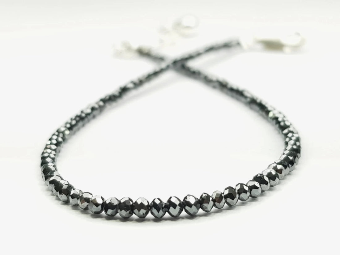 7.00 Ct Natural Black Round Loose Diamond Beads 6.50" Bracelet wt Silver Clasp