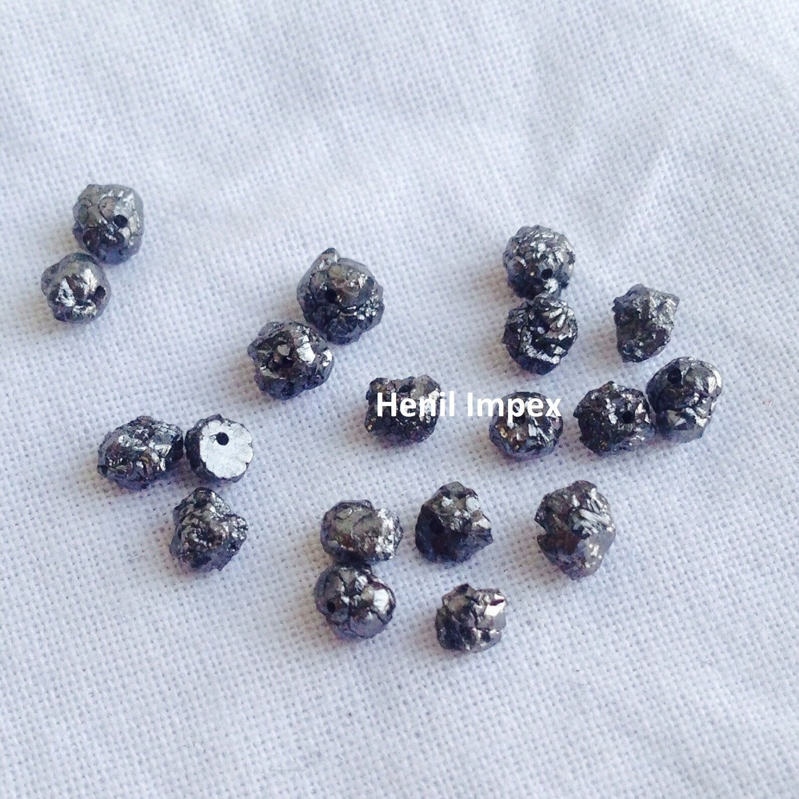 5.00 carat Lot 2.00-3.00 MM Size Natural Black Rough Diamonds, Fancy Black Color Raw Uncut Diamonds Beads Wt Drilled Hole