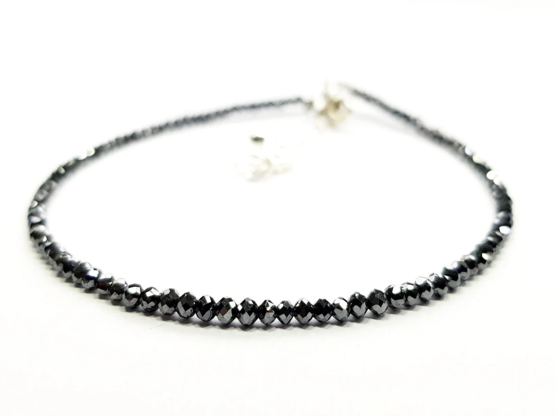 7.00 Ct Natural Black Round Loose Diamond Beads 6.50" Bracelet wt Silver Clasp