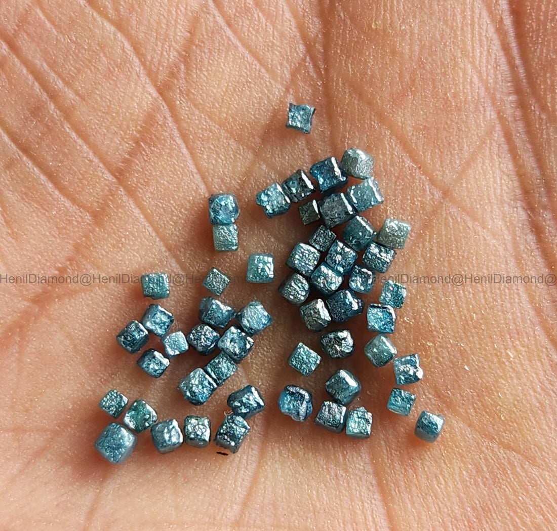2.04 Ct 1.50-2.00 MM Natural Blue Cube Rough Loose Diamond for Jewelry