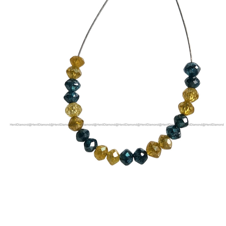 1.04 Ct Lot 1.50 to 2.00 MM Natural Yellow Blue Color Polished Round Loose Diamonds Beads wt Drilled Hole for Strand