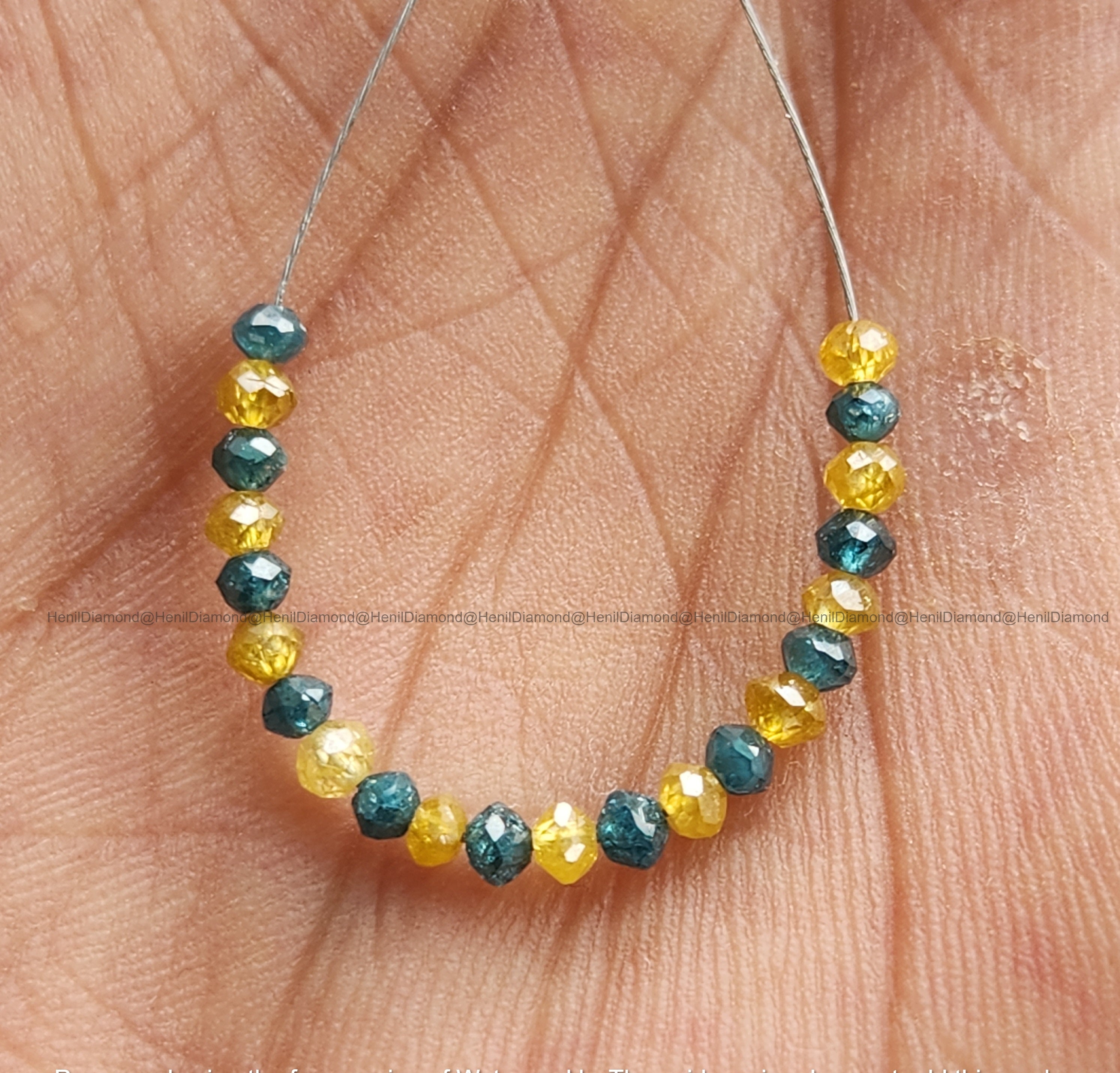 1.03 Ct Lot 1.50 to 2.00 MM Natural Yellow Blue Polished Round Loose Diamonds Beads wt Drilled Hole for String