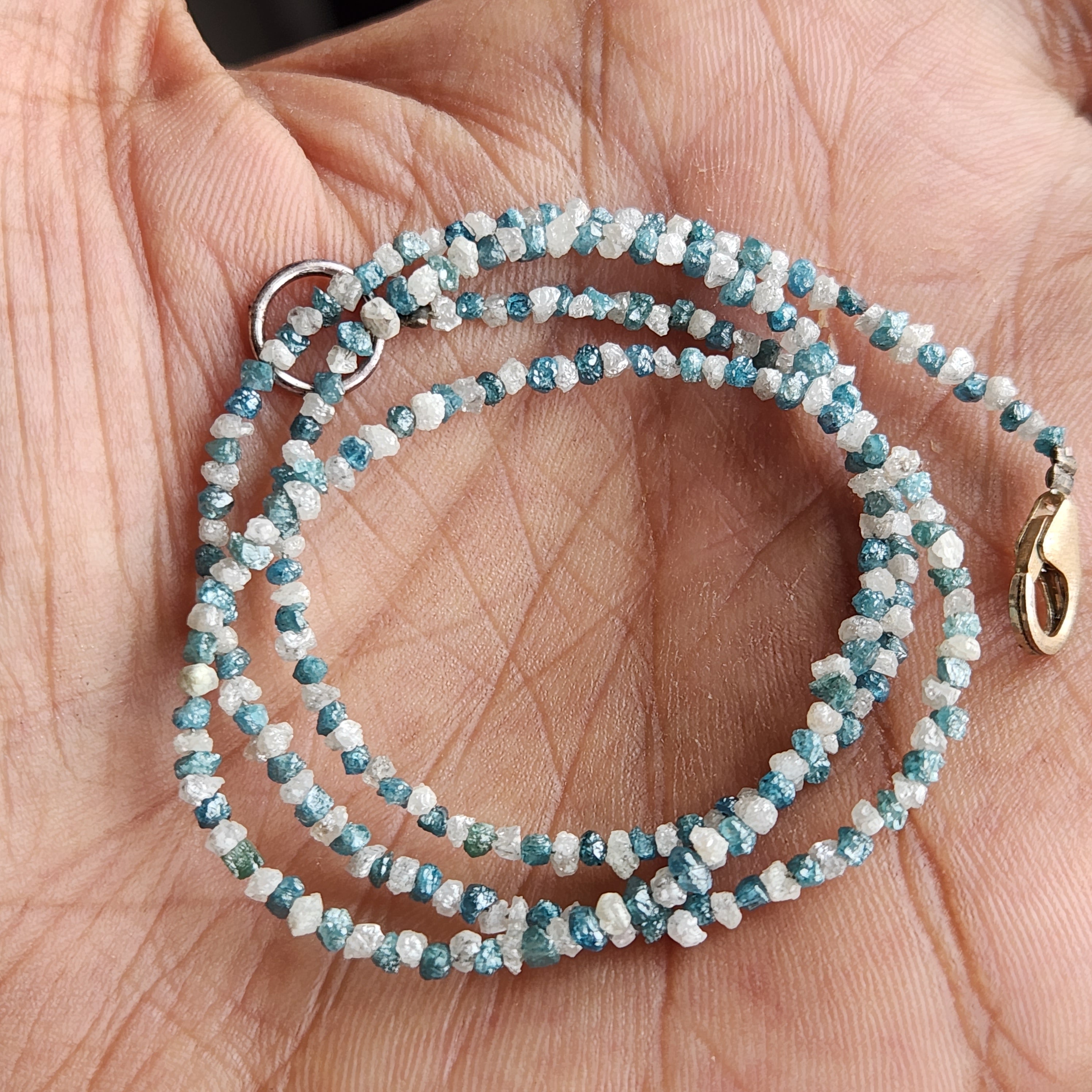Raw Diamond Beads 16" Strand Necklace, Natural White Blue Rough Loose Diamond Beads Chain, Gift for Her