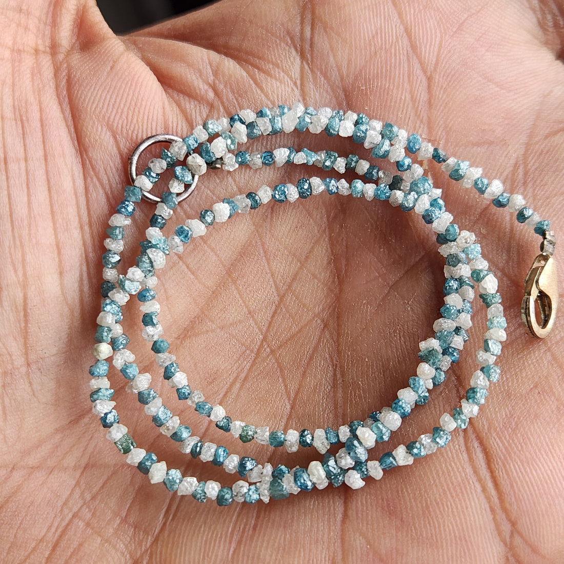 Raw Diamond Beads 16" Strand Necklace, Natural White Blue Rough Loose Diamond Beads Chain, Gift for Her