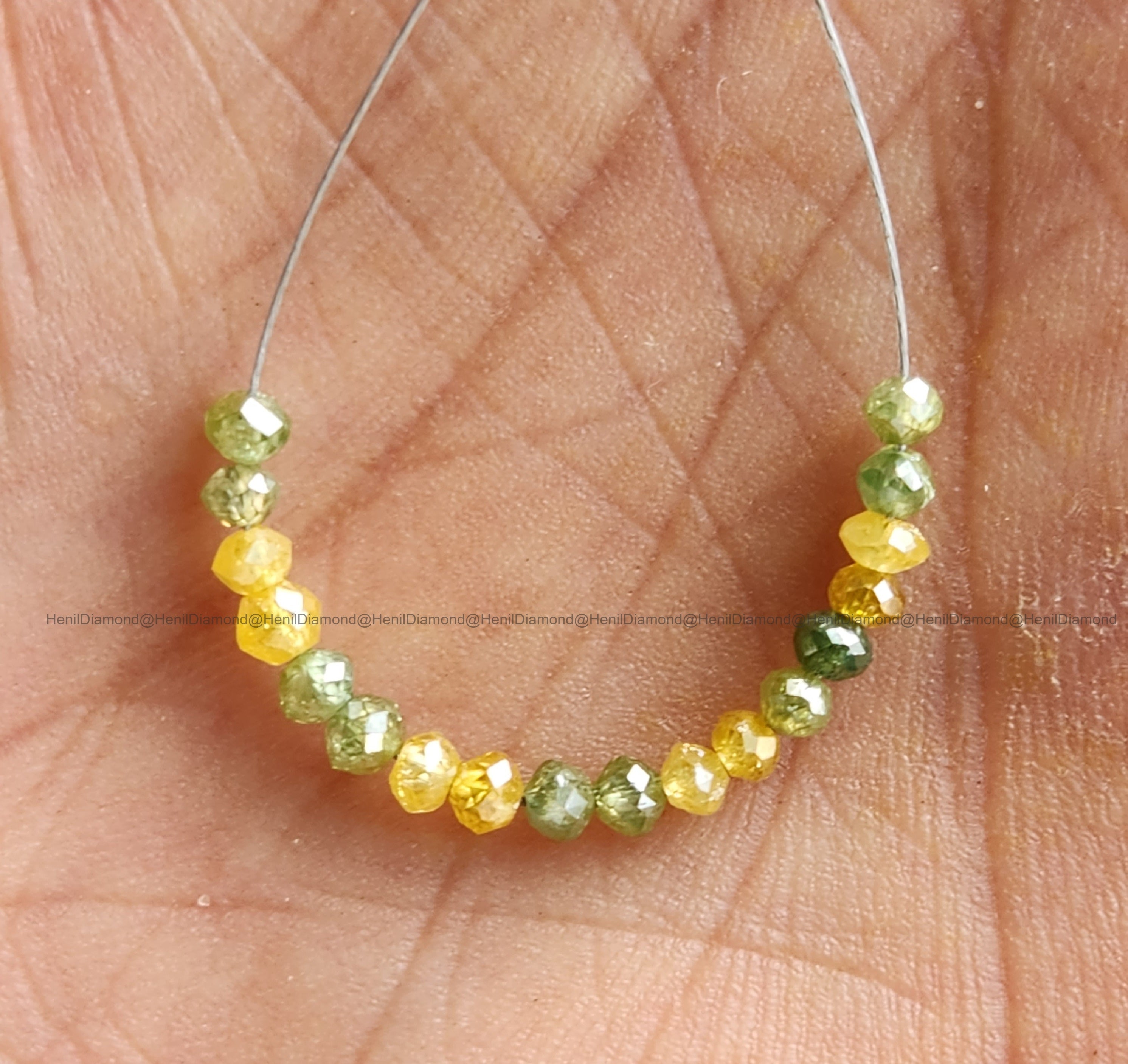 1.04 Ct Lot 1.50 to 2.00 MM Natural Yellow Green Polished Round Loose Diamonds Beads wt Drilled Hole for Bracelet