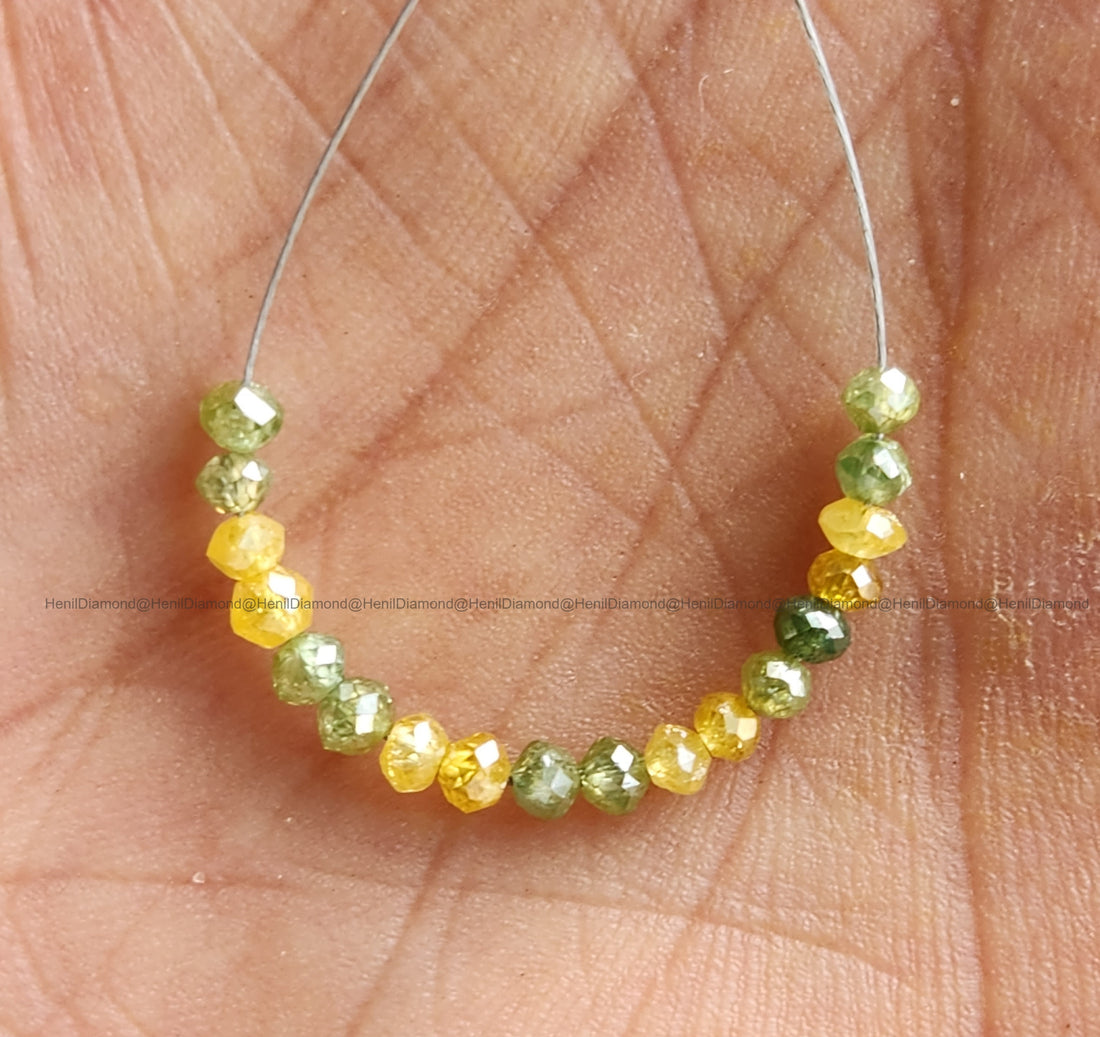1.04 Ct Lot 1.50 to 2.00 MM Natural Yellow Green Polished Round Loose Diamonds Beads wt Drilled Hole for Bracelet