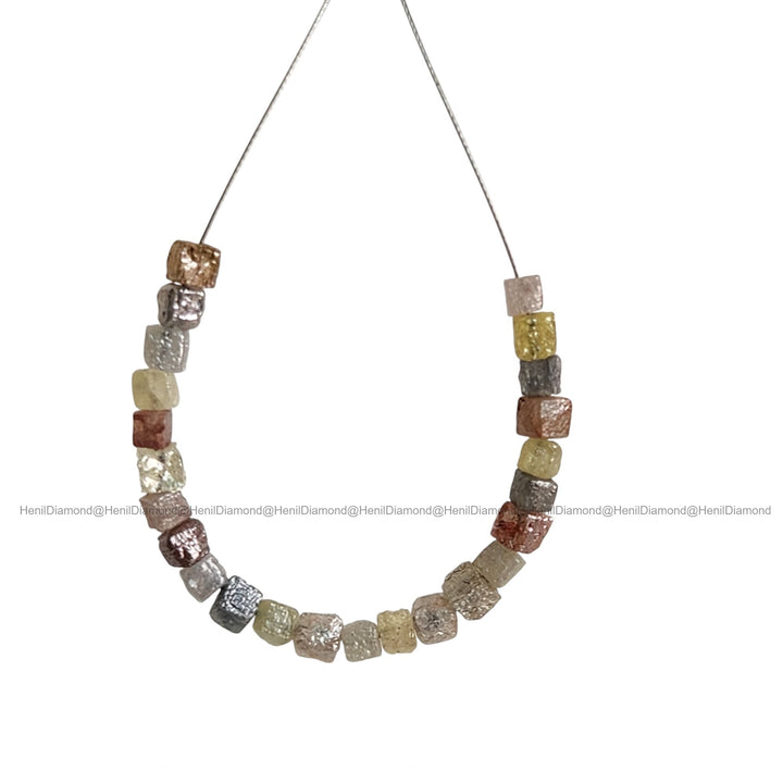 2.05 Ct 2.50-3.00 MM Natural Mixed Color Rough Cube Diamond Beads with Drilled Hole for Necklace