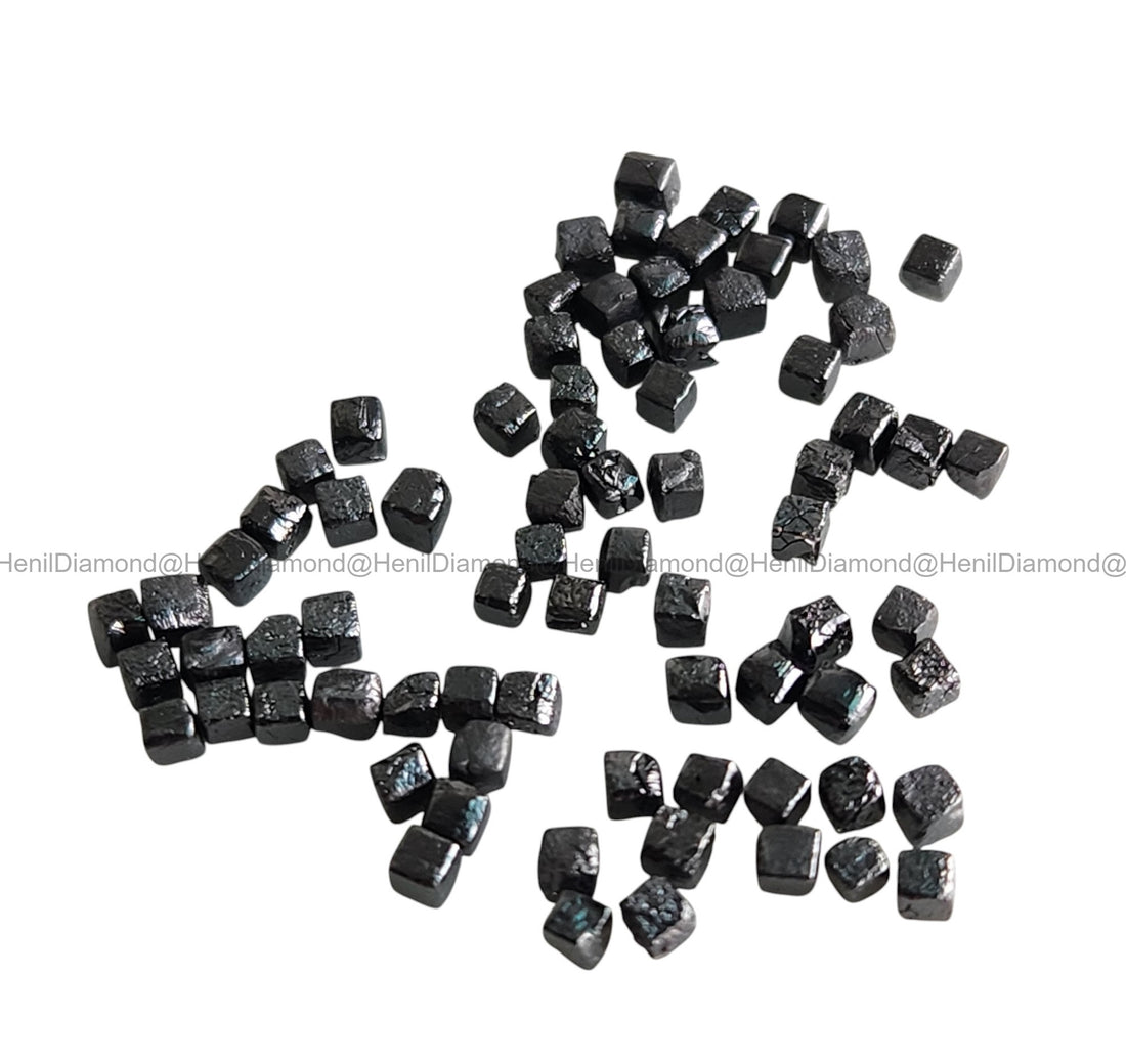 1.03 Ct 1.50-2.00 MM Natural Black Cube Rough Loose Diamond for Jewelry