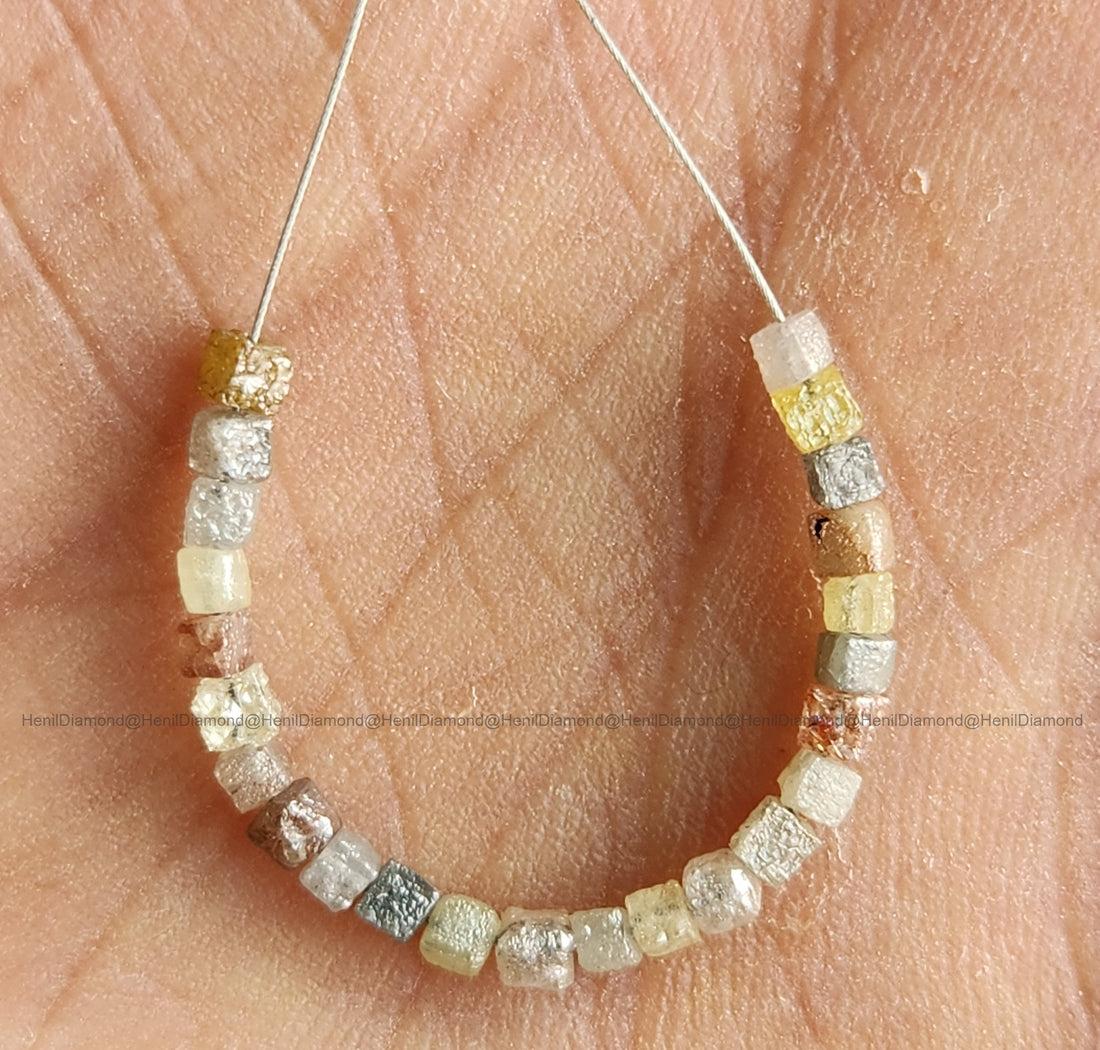 1.03 Ct 2.00-2.50 MM Natural Mixed Color Rough Cube Loose Diamond Beads with Drilled Hole