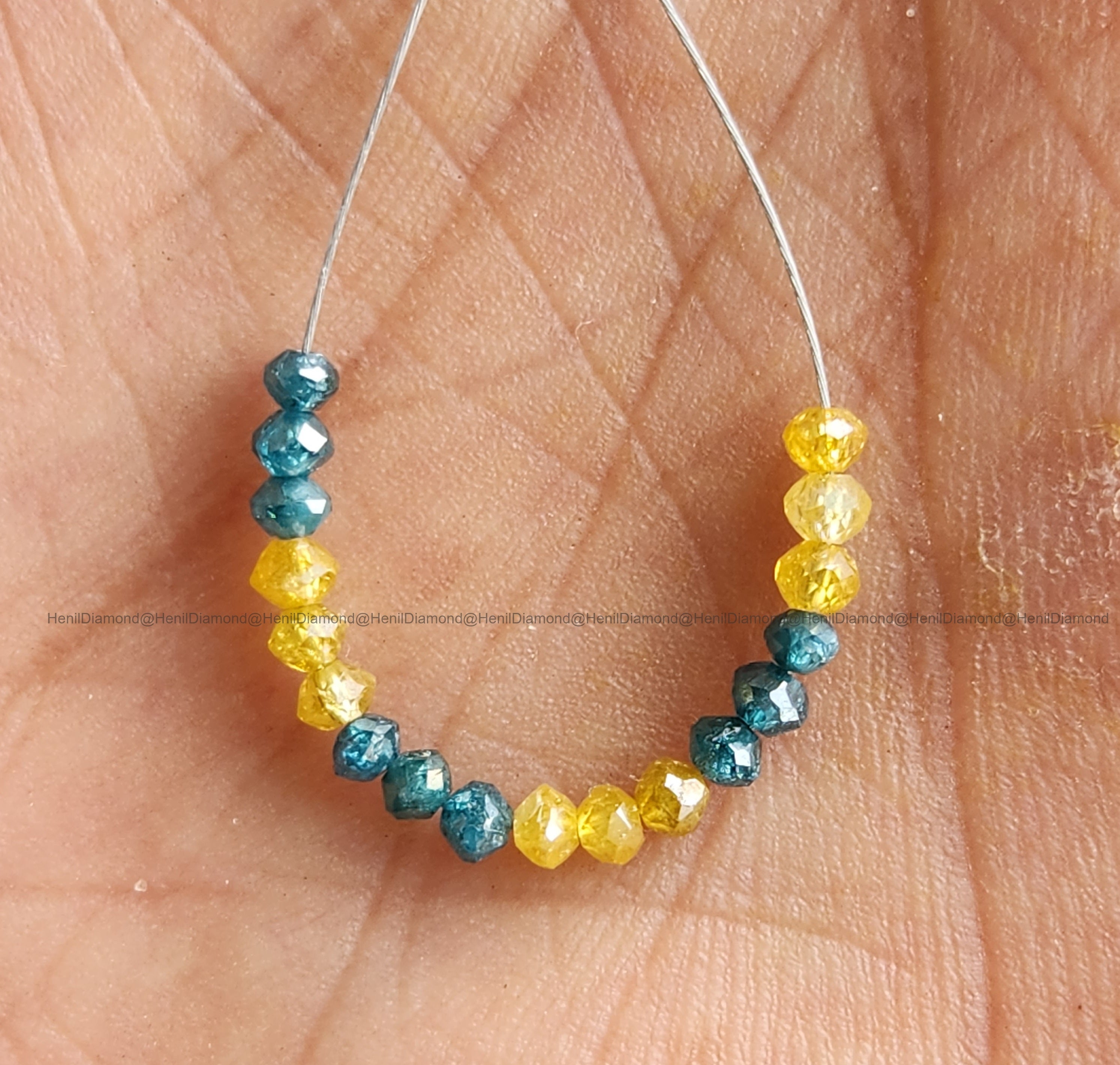 1.04 Ct Lot 1.50 to 2.00 MM Fancy Yellow Blue Color Polished Round Loose Diamonds Beads wt Drilled Hole for String