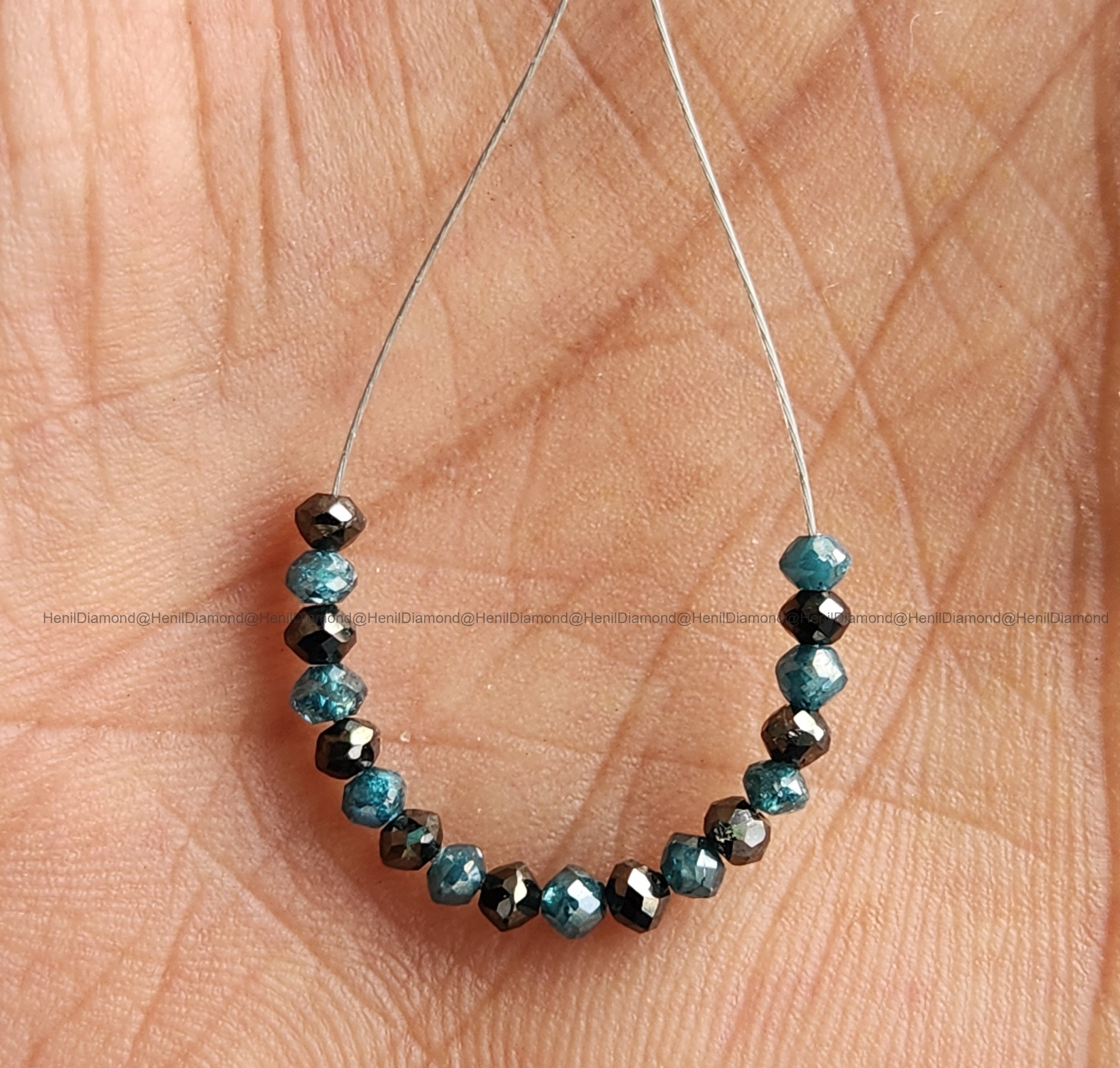 1.02 Ct Lot 1.50 to 2.00 MM Natural Blue Black Polished Round Loose Diamonds Beads wt Drilled Hole for String