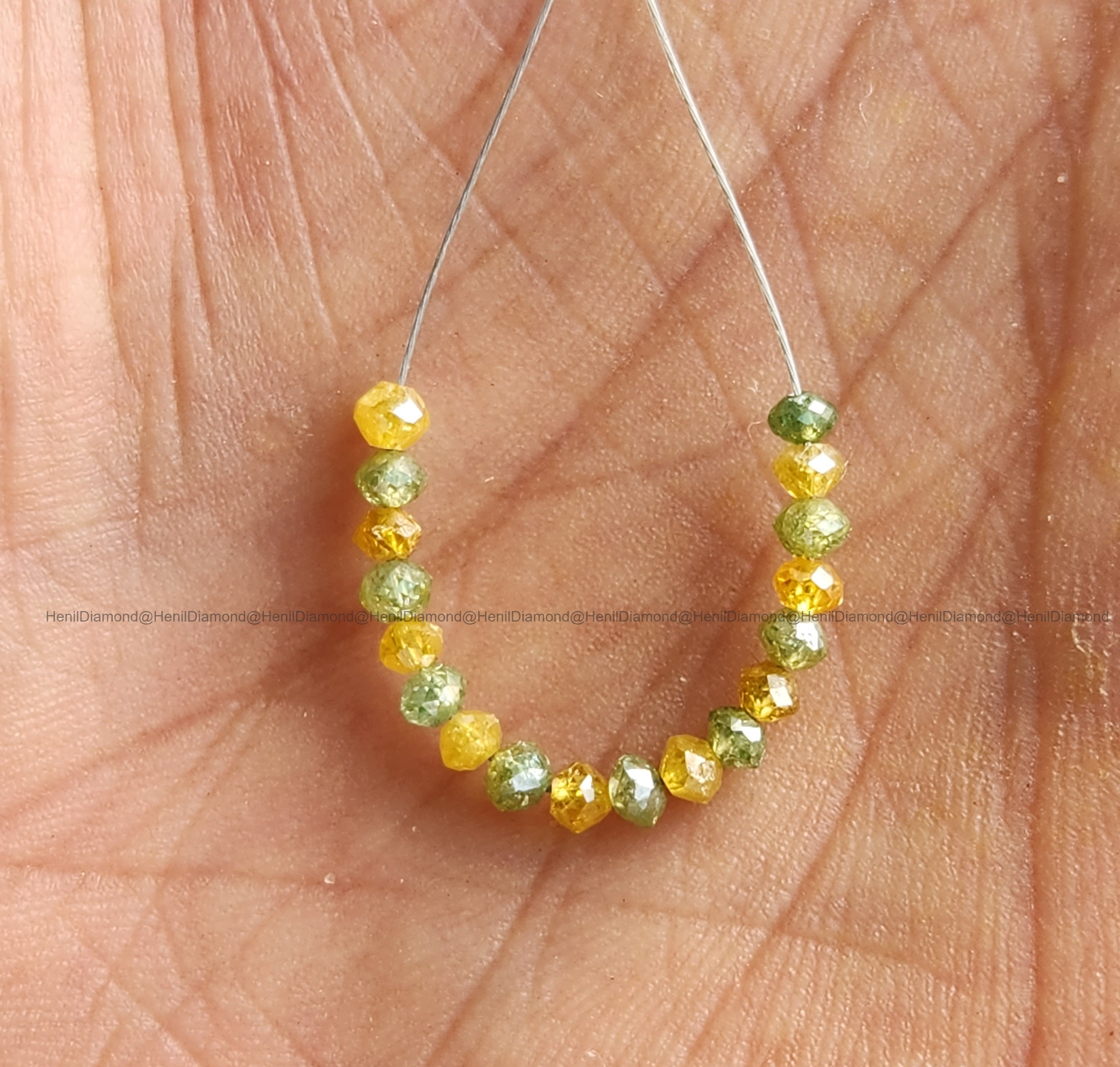 1.03 Ct Lot 1.50 to 2.00 MM Fancy Yellow Green Color Polished Round Loose Diamonds Beads wt Drilled Hole for String