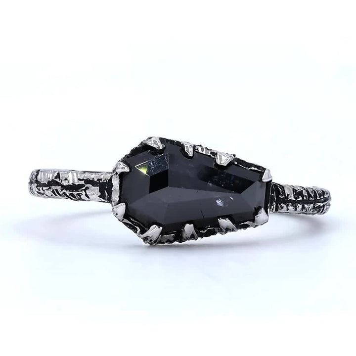 Coffin Diamond Ring, Natural Black Diamond Wedding Ring, 14k Solid Gold Wedding Ring