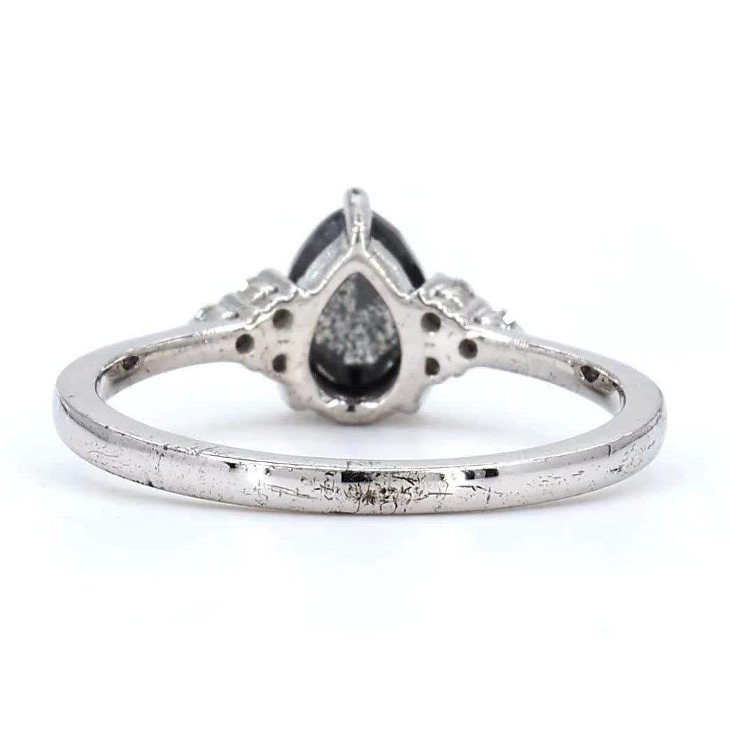 Salt and Pepper Diamond Ring, 14K Gold Engagement Ring, Natural Pear Gray Diamond Wedding Ring