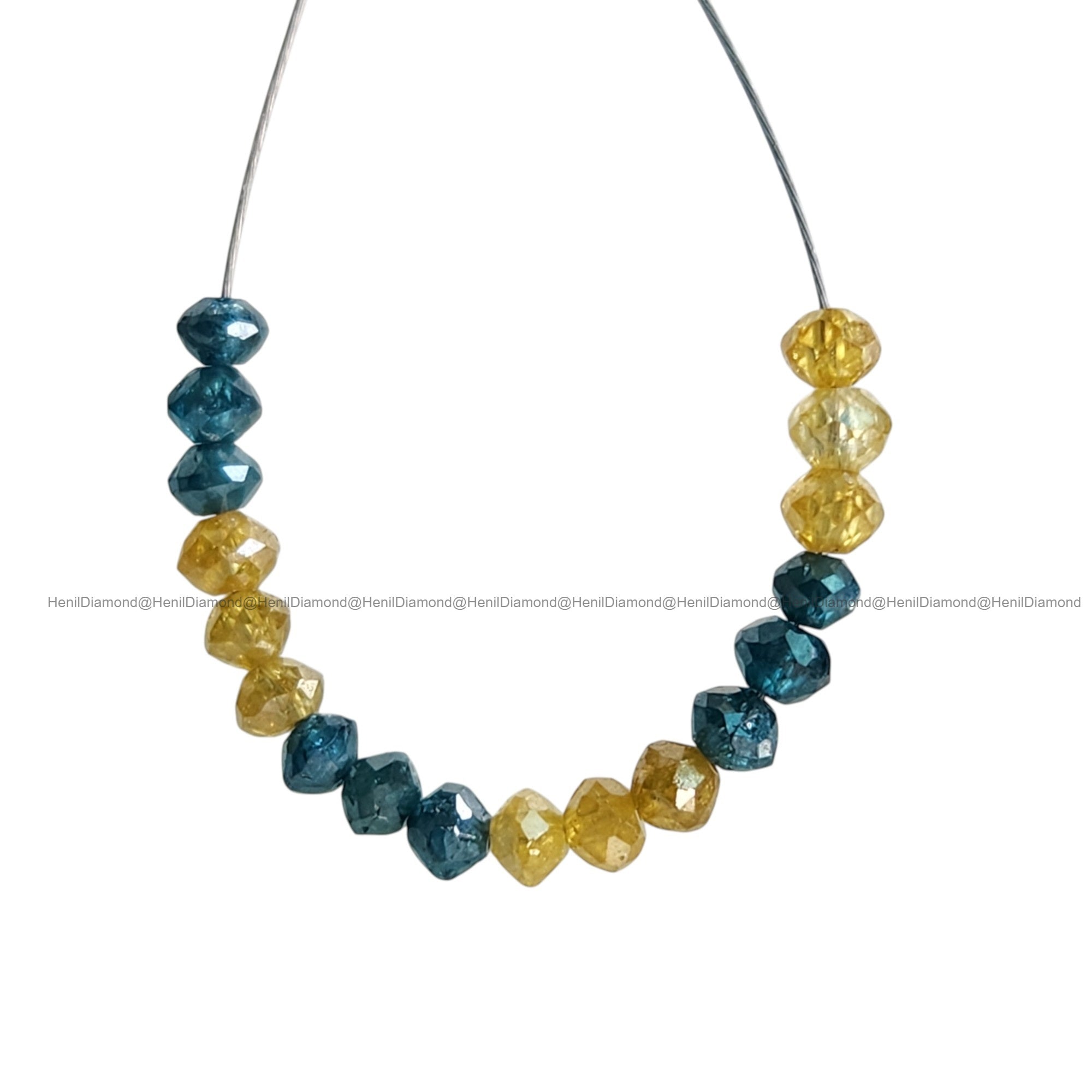 1.04 Ct Lot 1.50 to 2.00 MM Fancy Yellow Blue Color Polished Round Loose Diamonds Beads wt Drilled Hole for String