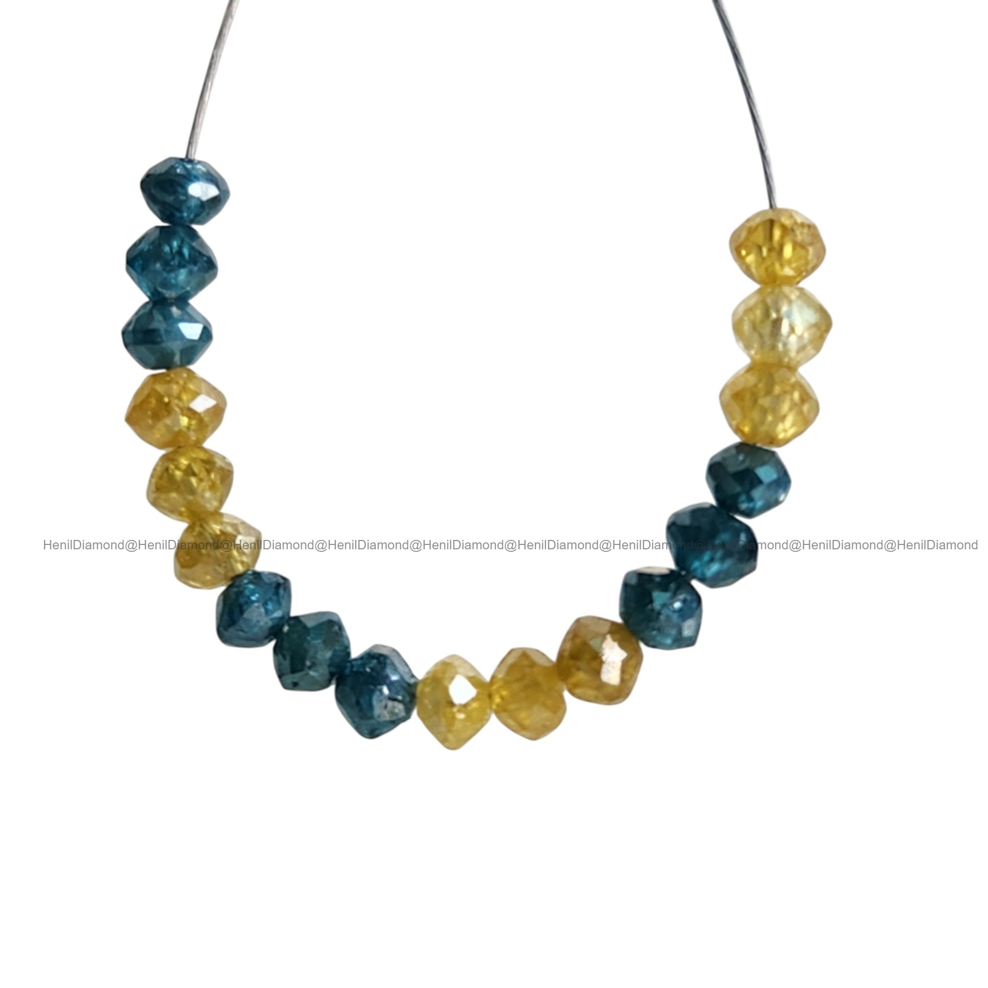 1.04 Ct Lot 1.50 to 2.00 MM Fancy Yellow Blue Color Polished Round Loose Diamonds Beads wt Drilled Hole for String