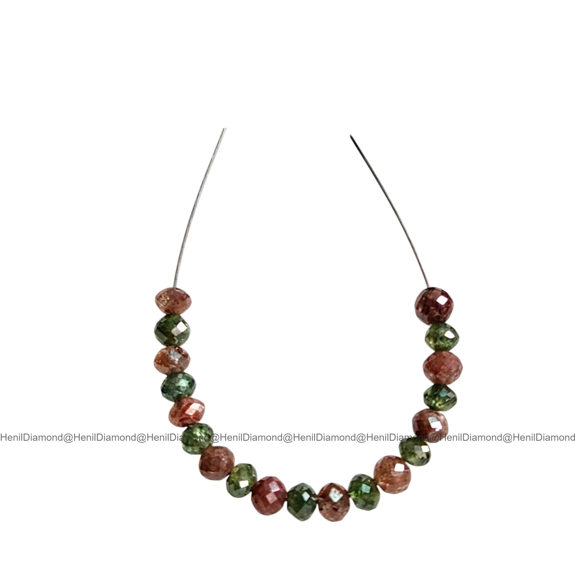 1.02 Ct 1.50-2.00 MM Natural Green Red Round Diamond Beads with Drilled Hole for Necklace Strand