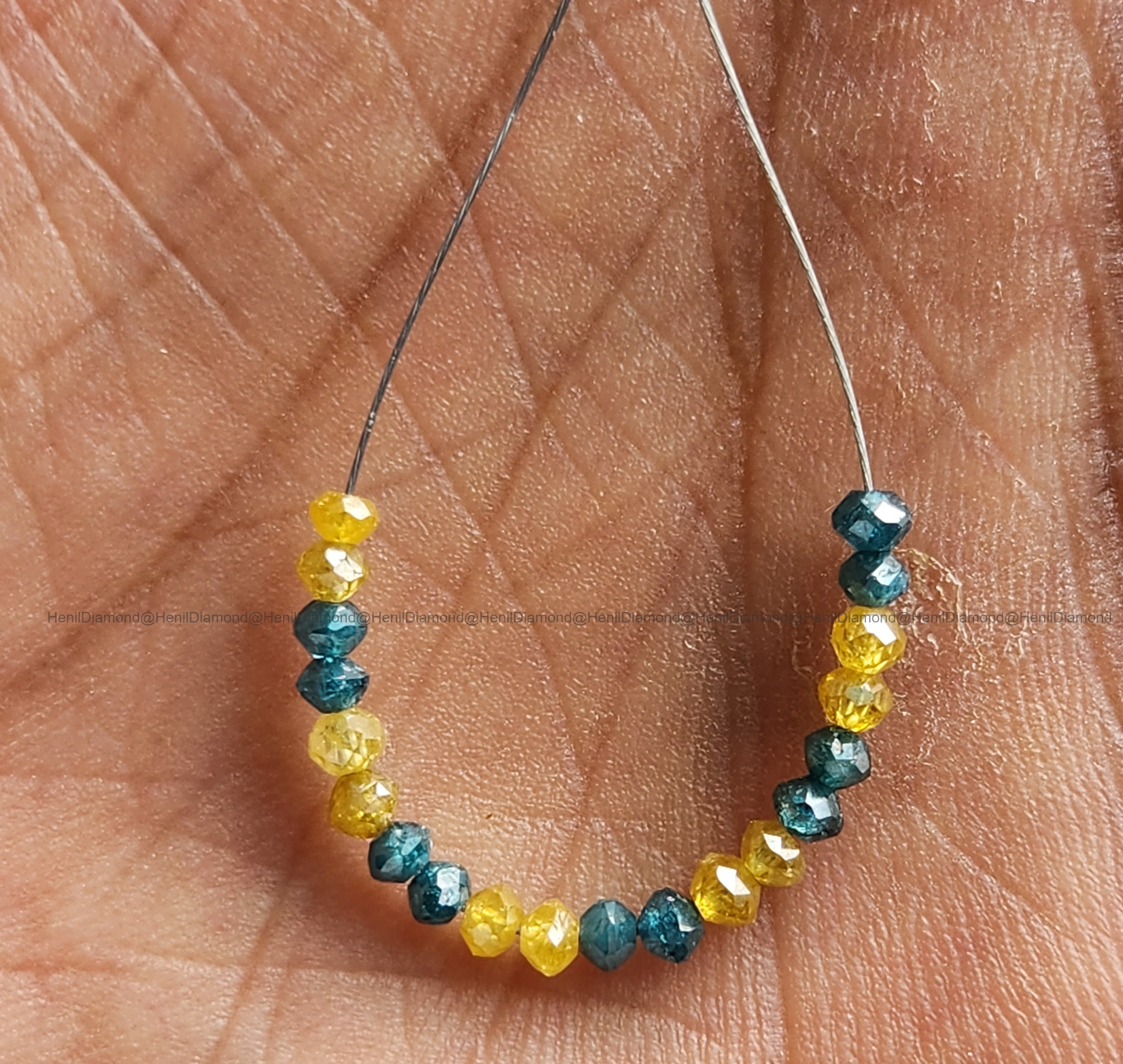 1.04 Ct Lot 1.50 to 2.00 MM Natural Yellow Blue Color Polished Round Loose Diamonds Beads wt Drilled Hole for Strand
