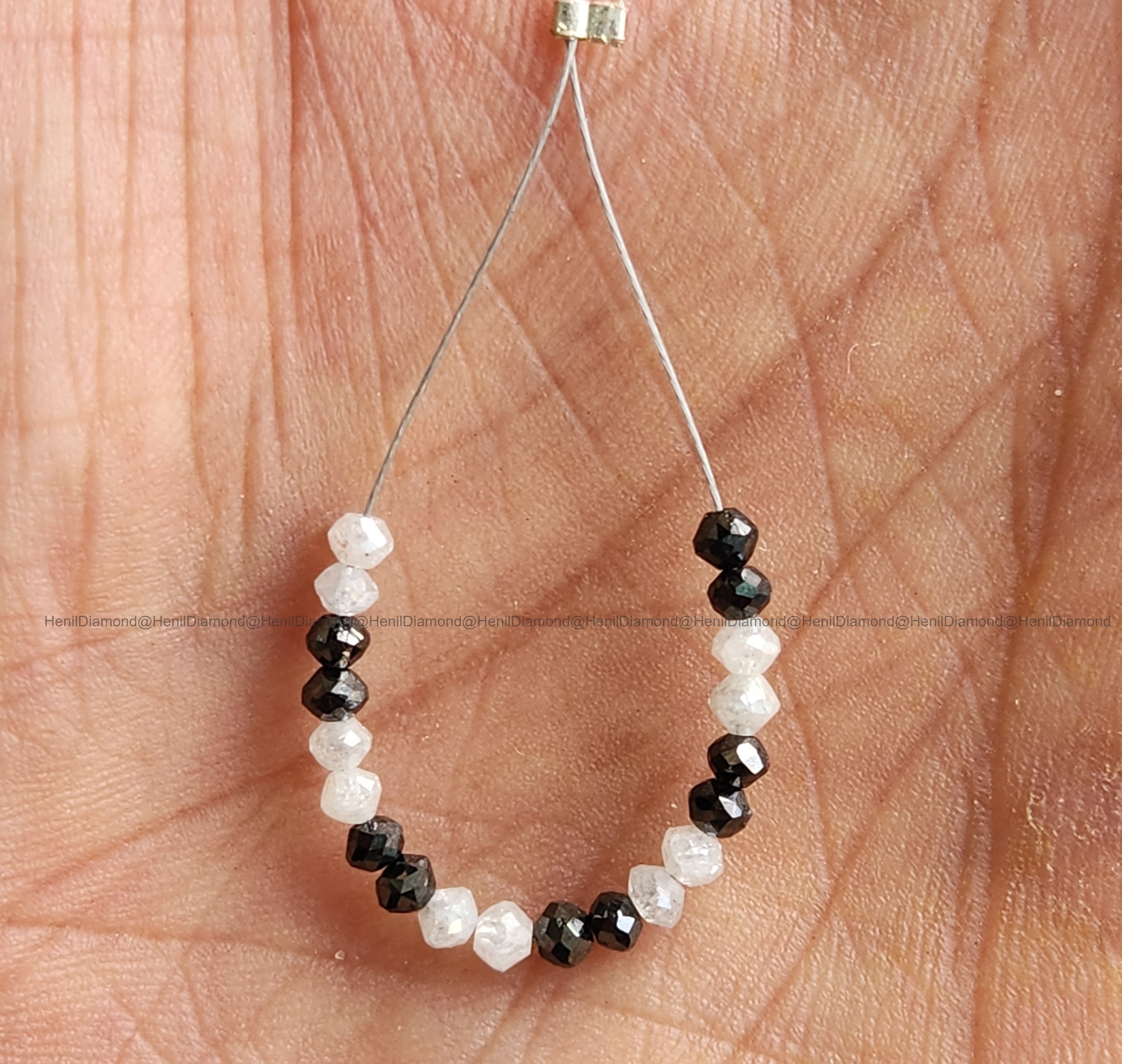 1.03 Ct Lot 1.50 to 2.00 MM Natural White Black Polished Round Loose Diamonds Beads wt Drilled Hole for String