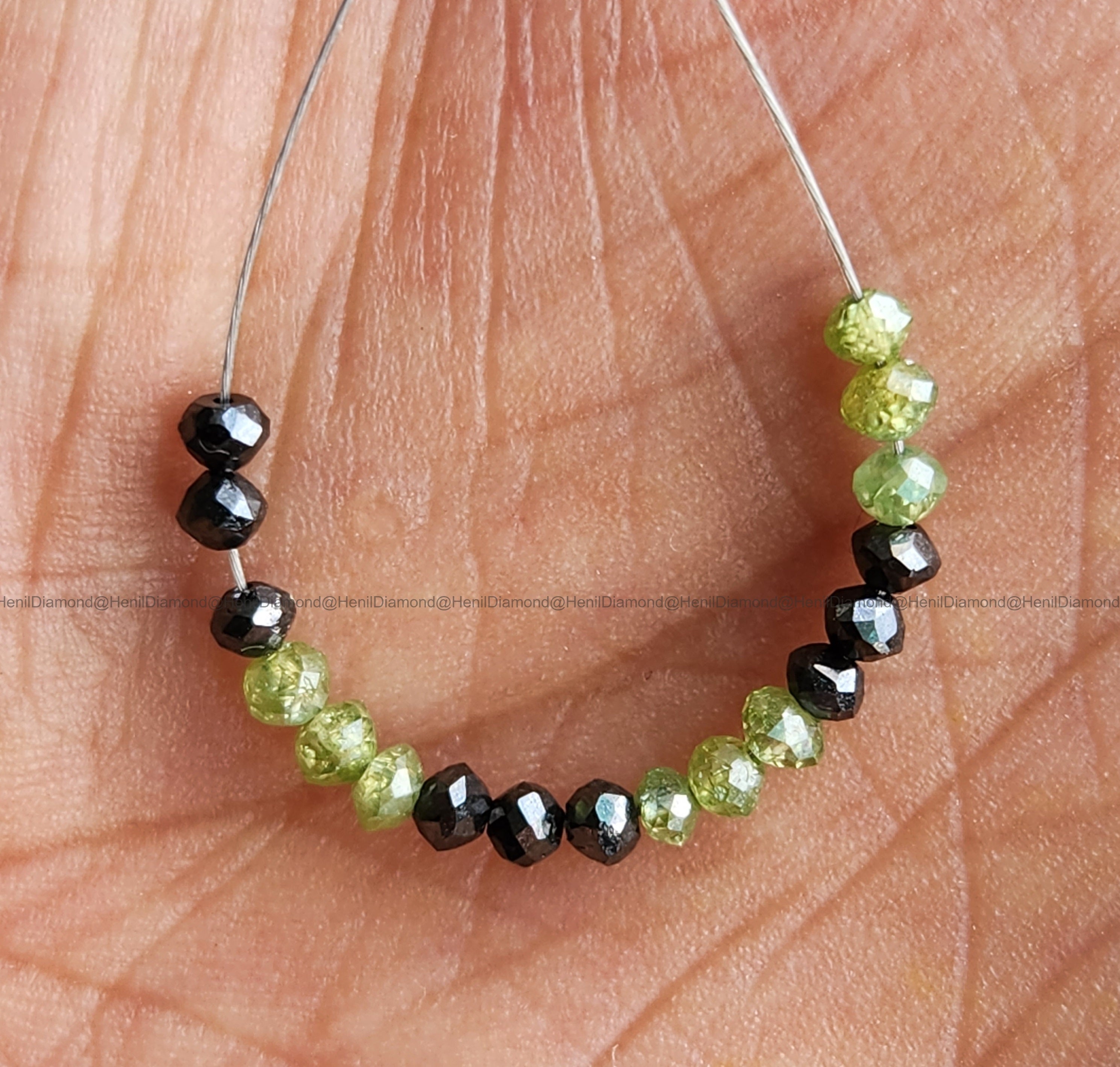1.04 Ct Lot 1.50 to 2.00 MM Natural Green Black Color Polished Round Loose Diamonds Beads wt Drilled Hole for Chain