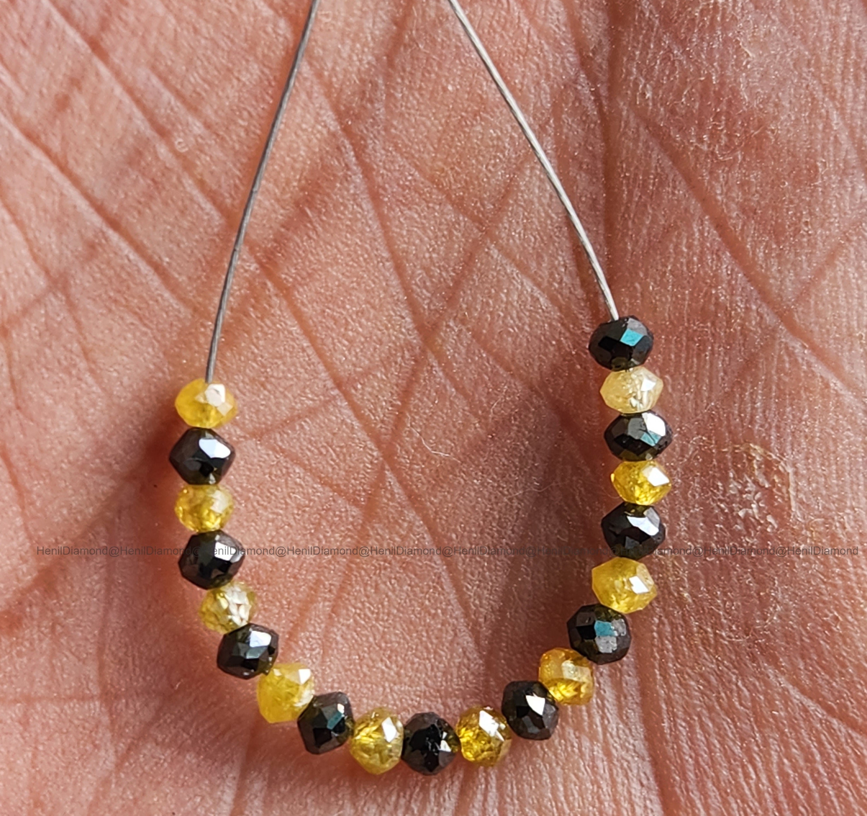 1.04 Ct Lot 1.50 to 2.00 MM Natural Yellow Black Polished Round Loose Diamonds Beads wt Drilled Hole for Strand