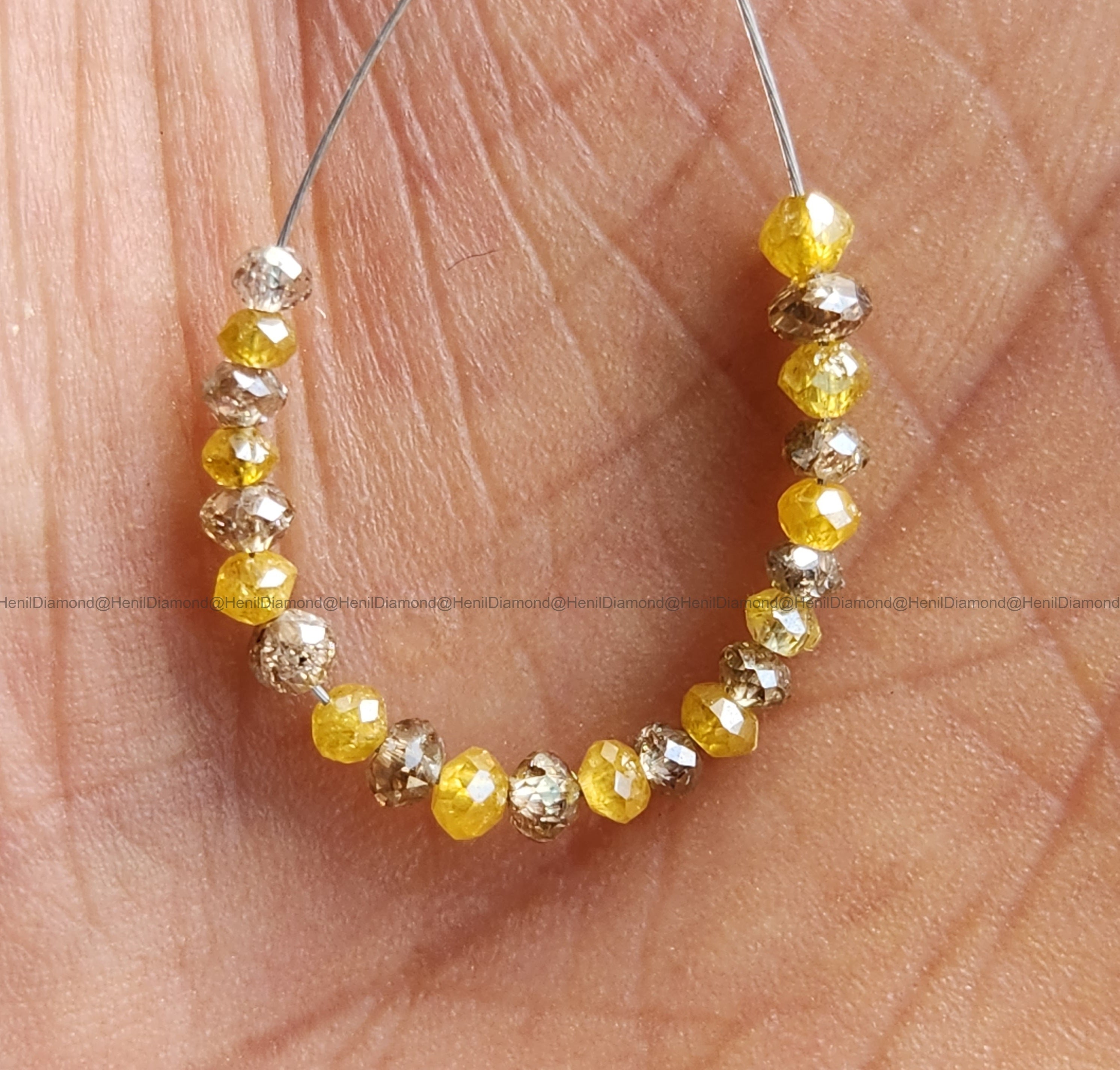 1.03 Ct Lot 1.50 to 2.00 MM Natural Yellow Brown Color Polished Round Loose Diamonds Beads wt Drilled Hole for Strand