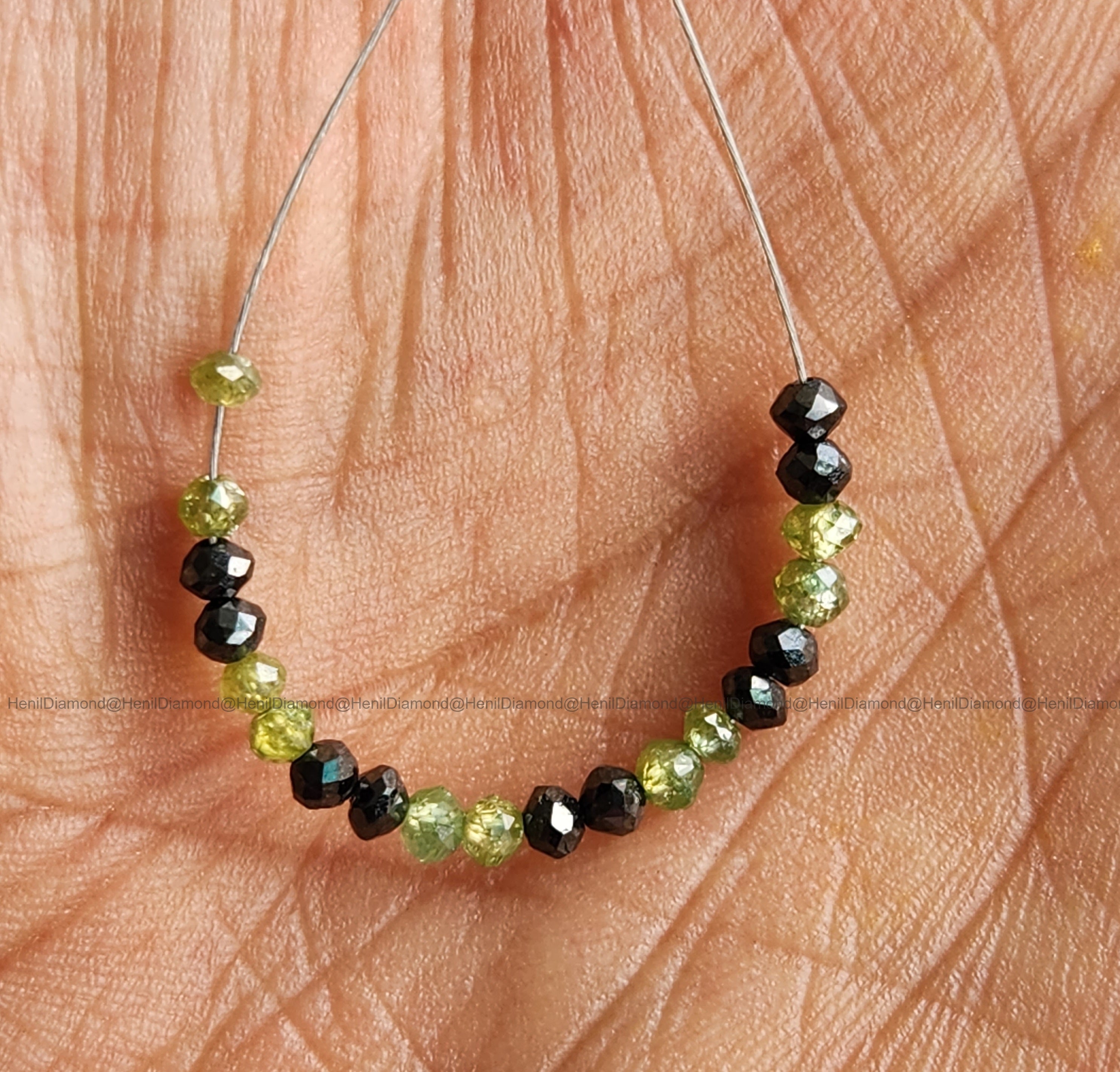 1.04 Ct Lot 1.50 to 2.00 MM Natural Green Black Polished Round Loose Diamonds Beads wt Drilled Hole for Bracelet