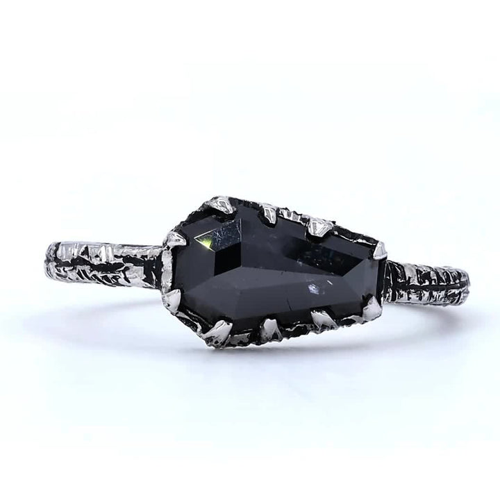 Coffin Diamond Ring, Natural Black Diamond Wedding Ring, 14k Solid Gold Wedding Ring