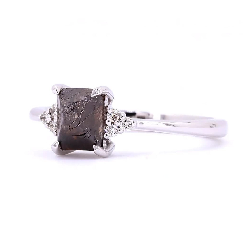 Raw Diamond Ring, 14K Gold Engagement Ring, Natural Brown Crystal Rough Diamond Ring, Gift for Her