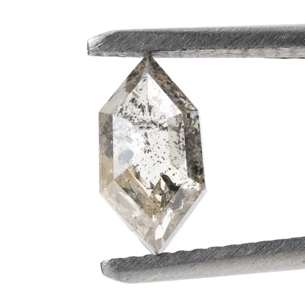 0.55 Ct Salt and Pepper Diamond, Natural Gray Hexagon Cut Loose Diamonds for Engagement Ring
