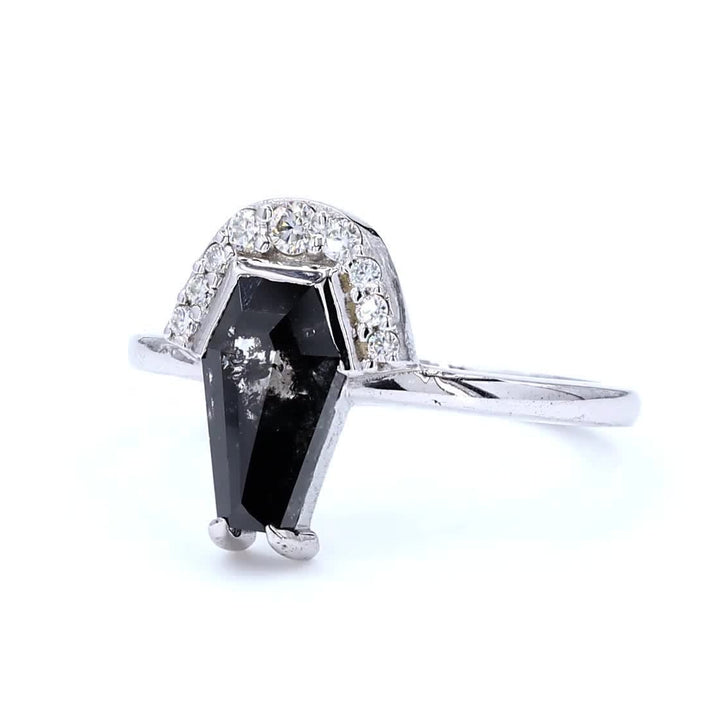 Salt and Pepper Diamond Ring, Natural Coffin Gray Diamond Wedding Ring, 14k Solid Gold Wedding Ring