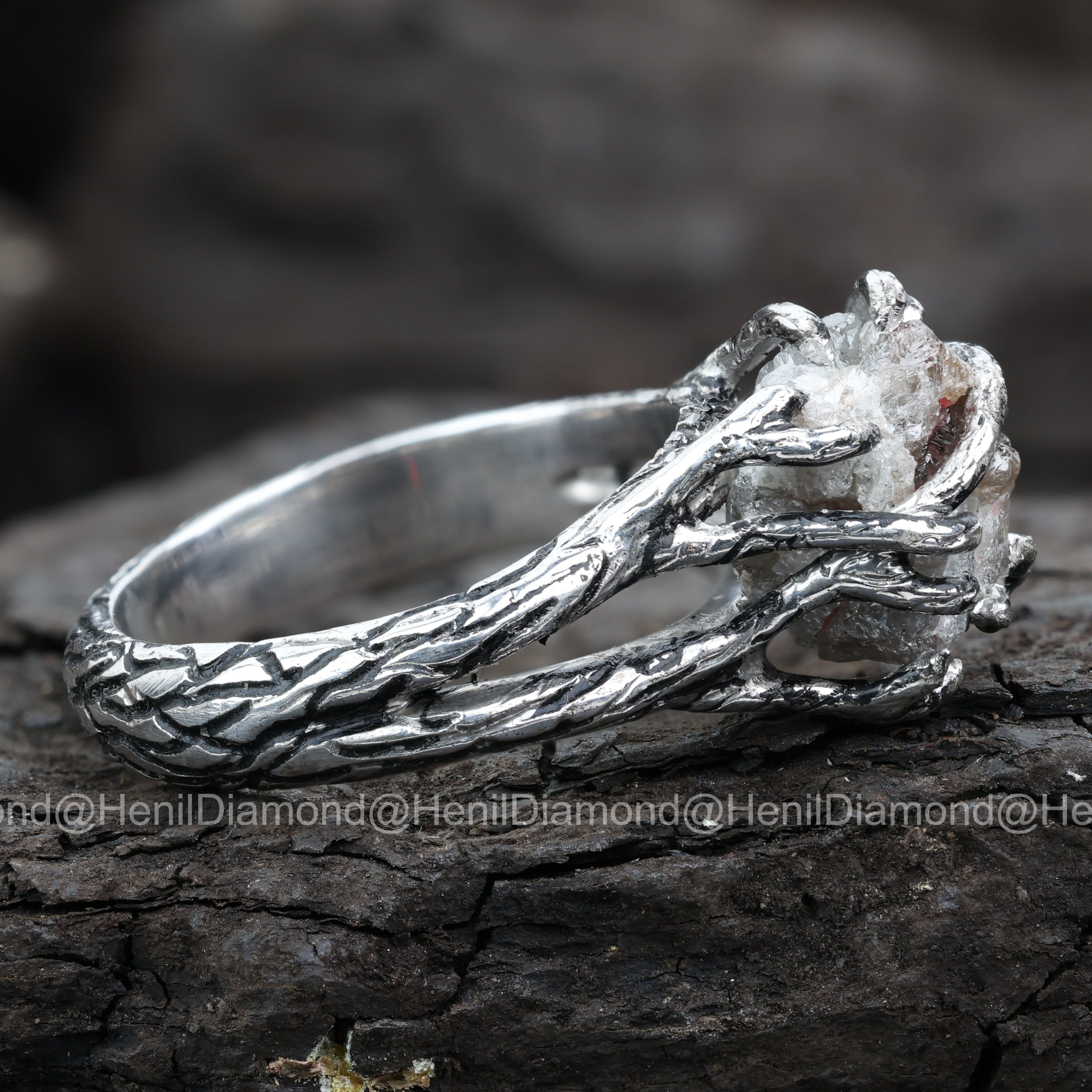 Raw Diamond Ring, 5.60 Ct Natural Black Rough Diamond 14k Gold Engagement Ring, Unique Gift for Her