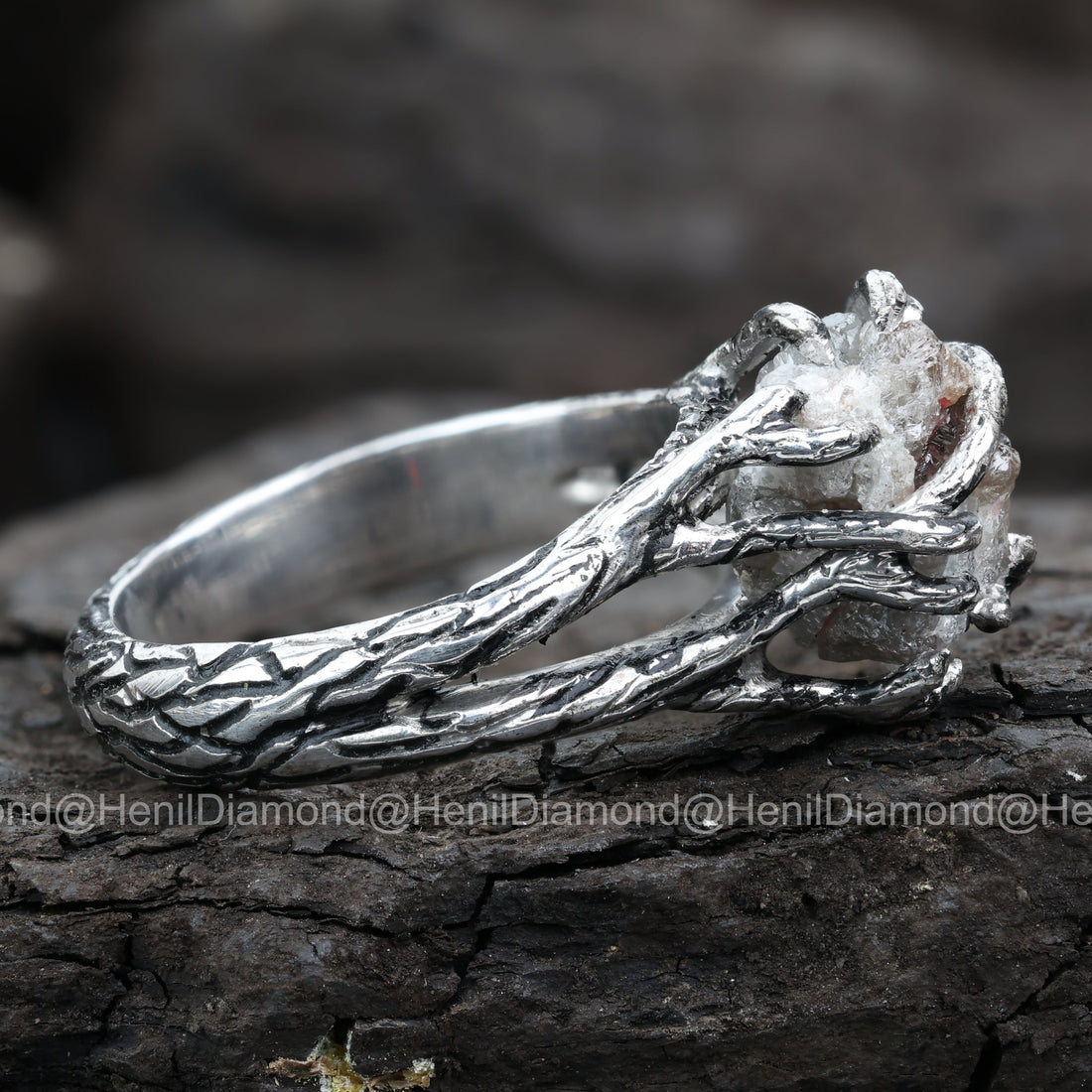 Raw Diamond Ring, 5.60 Ct Natural Black Rough Diamond 14k Gold Engagement Ring, Unique Gift for Her